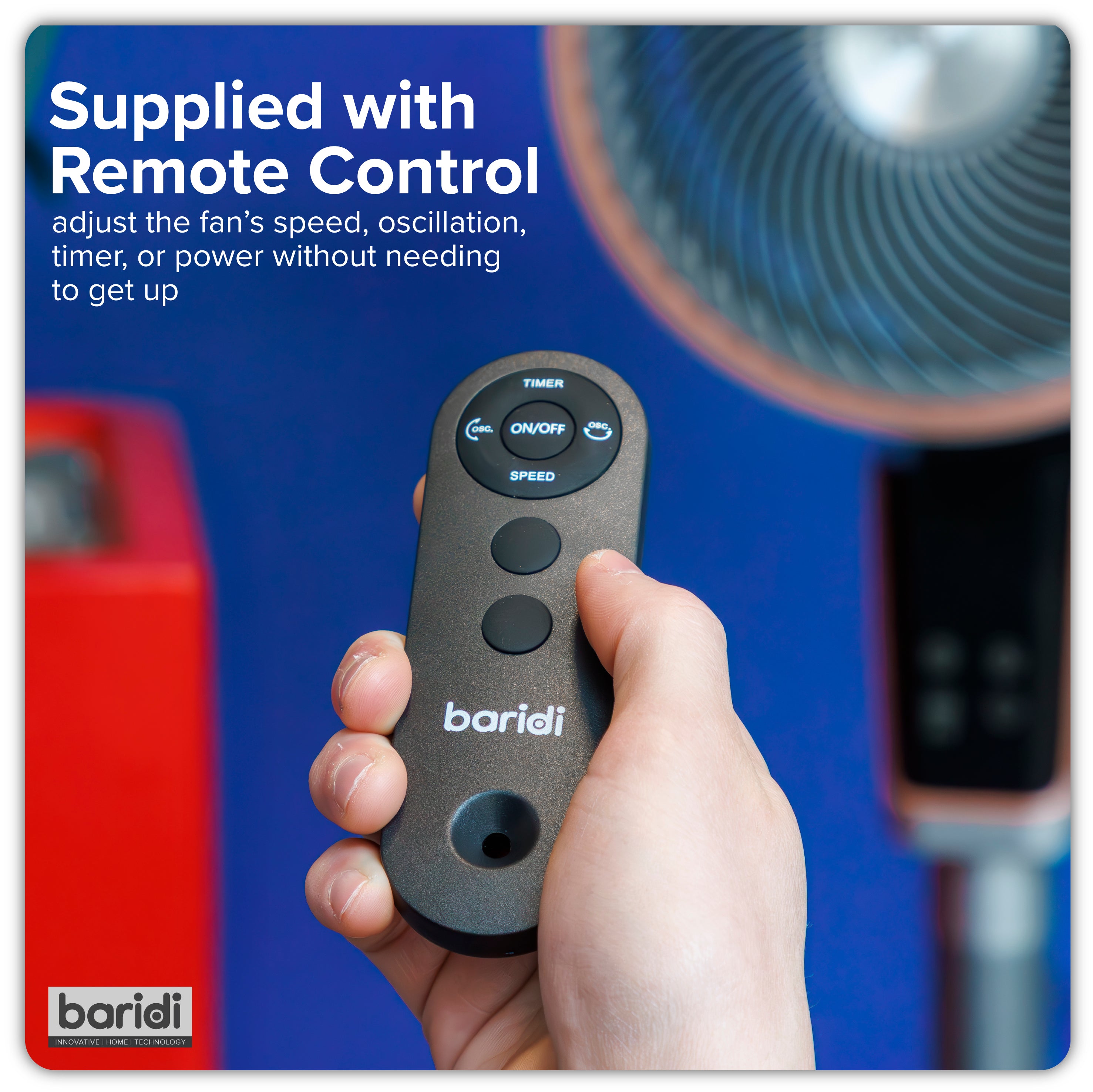 Baridi 12" Pedestal Fan with Remote Control & 12hr Timer - DH141