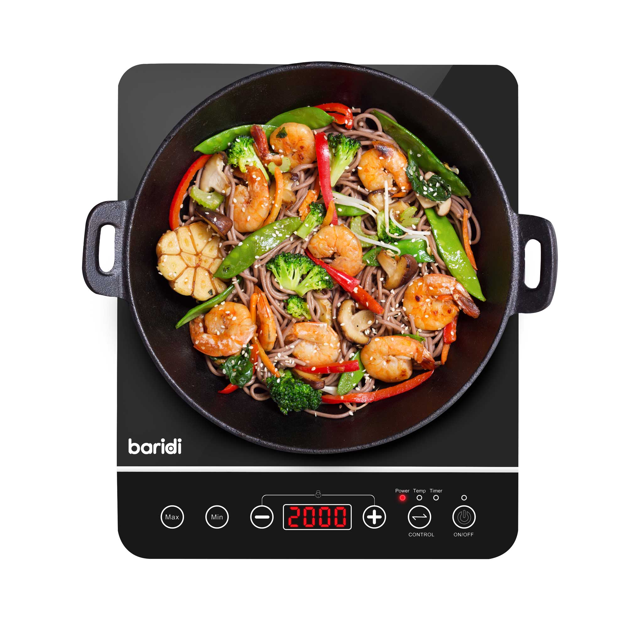 Baridi DH145 Portable Induction Hobs Straight on - with pan