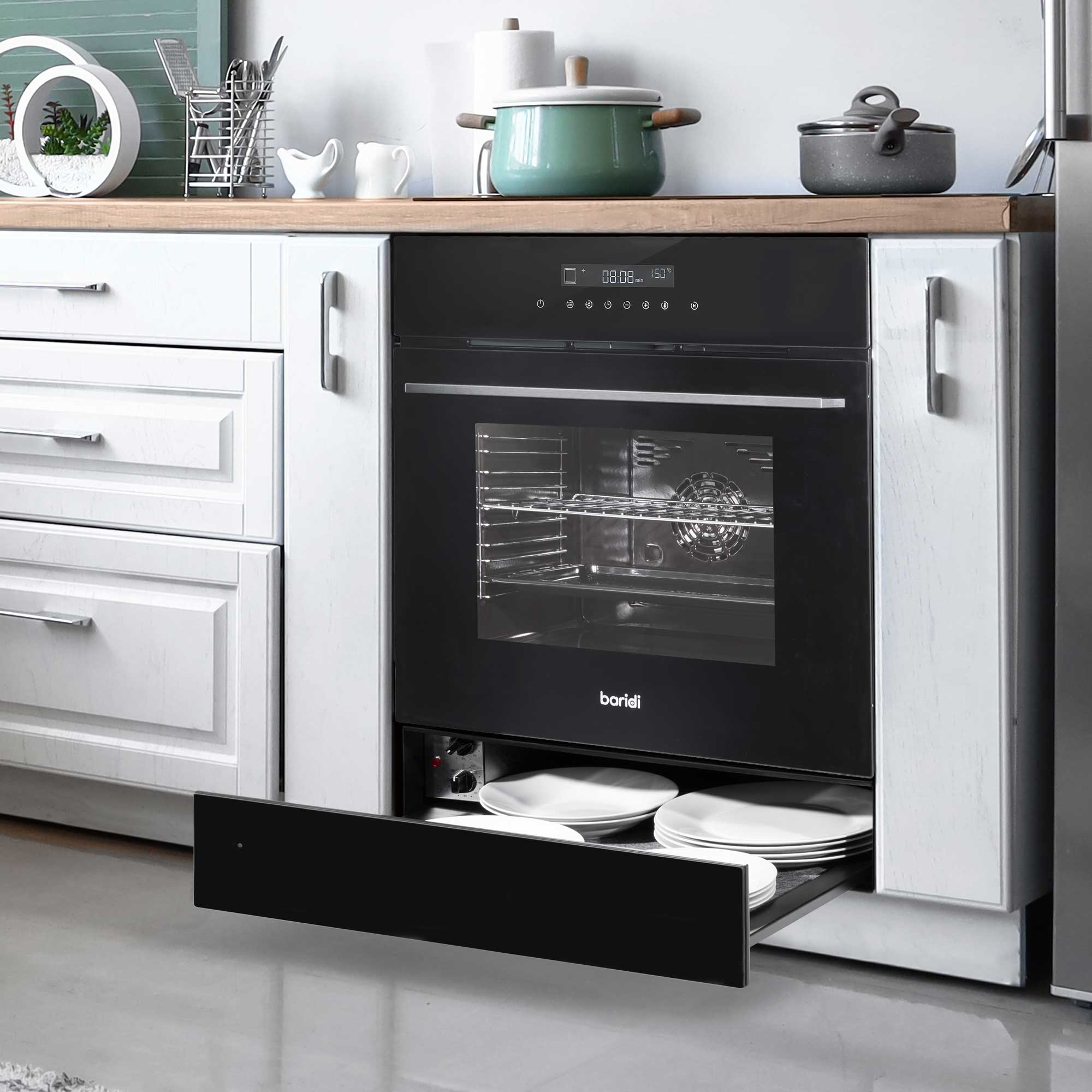 Baridi DH201 Warming Drawer Action shot - open - with oven