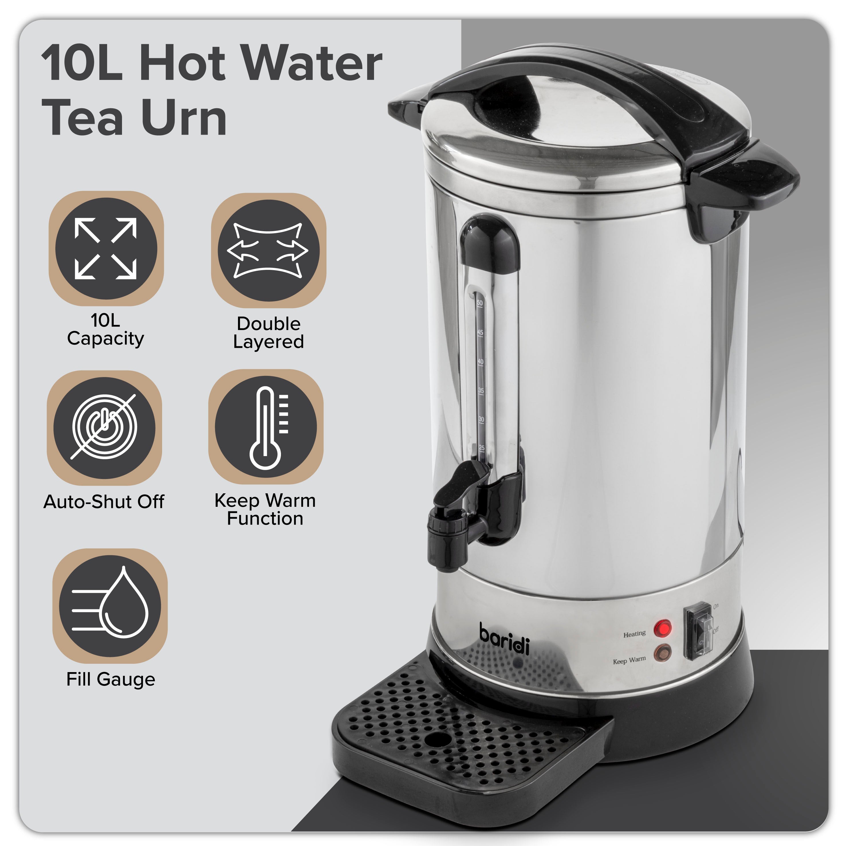 Baridi DH269 Hot Water Dispenser Action shot - infographic - summary