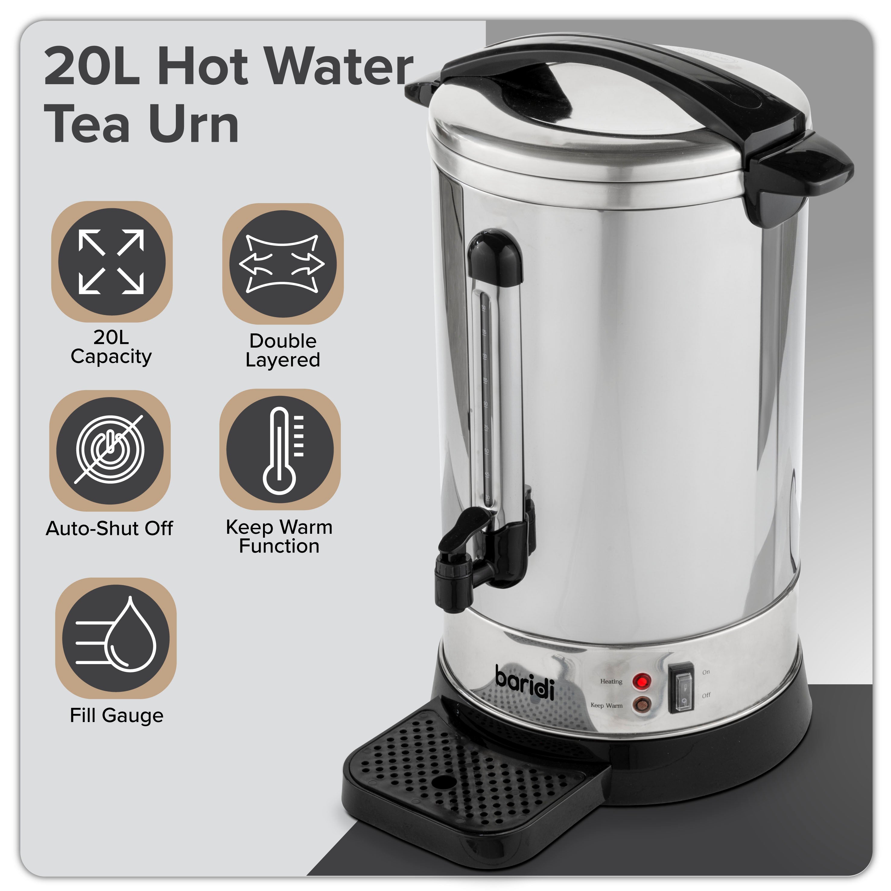 Baridi DH270 Hot Water Dispenser Action shot - infographic - summary
