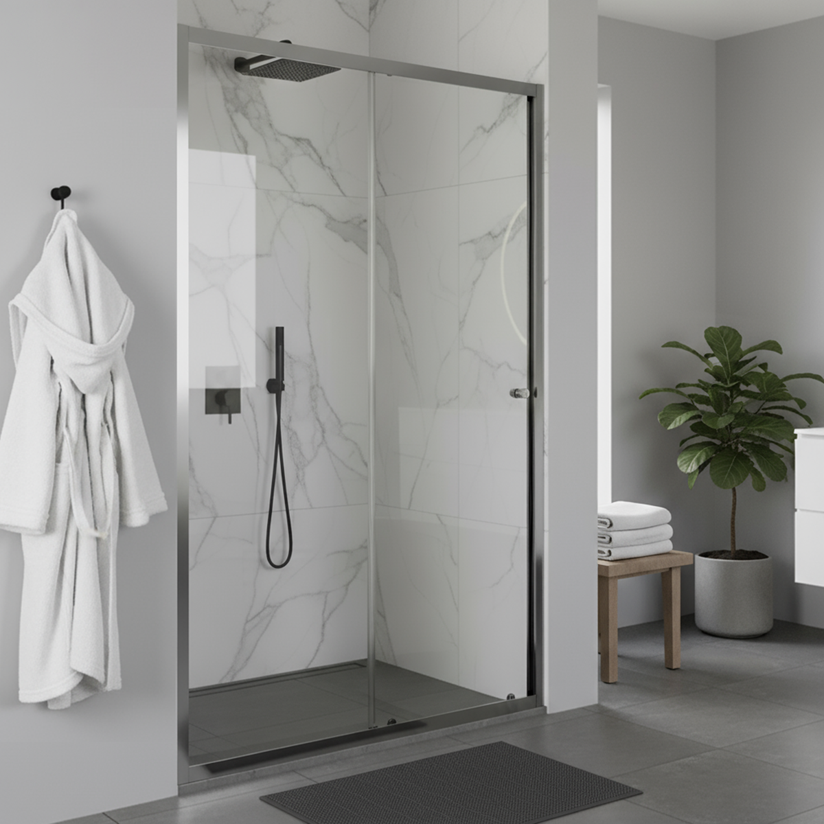 Baridi Sliding Shower Door 1000 x 1850mm, 6mm Tempered Glass, Chrome – DH292