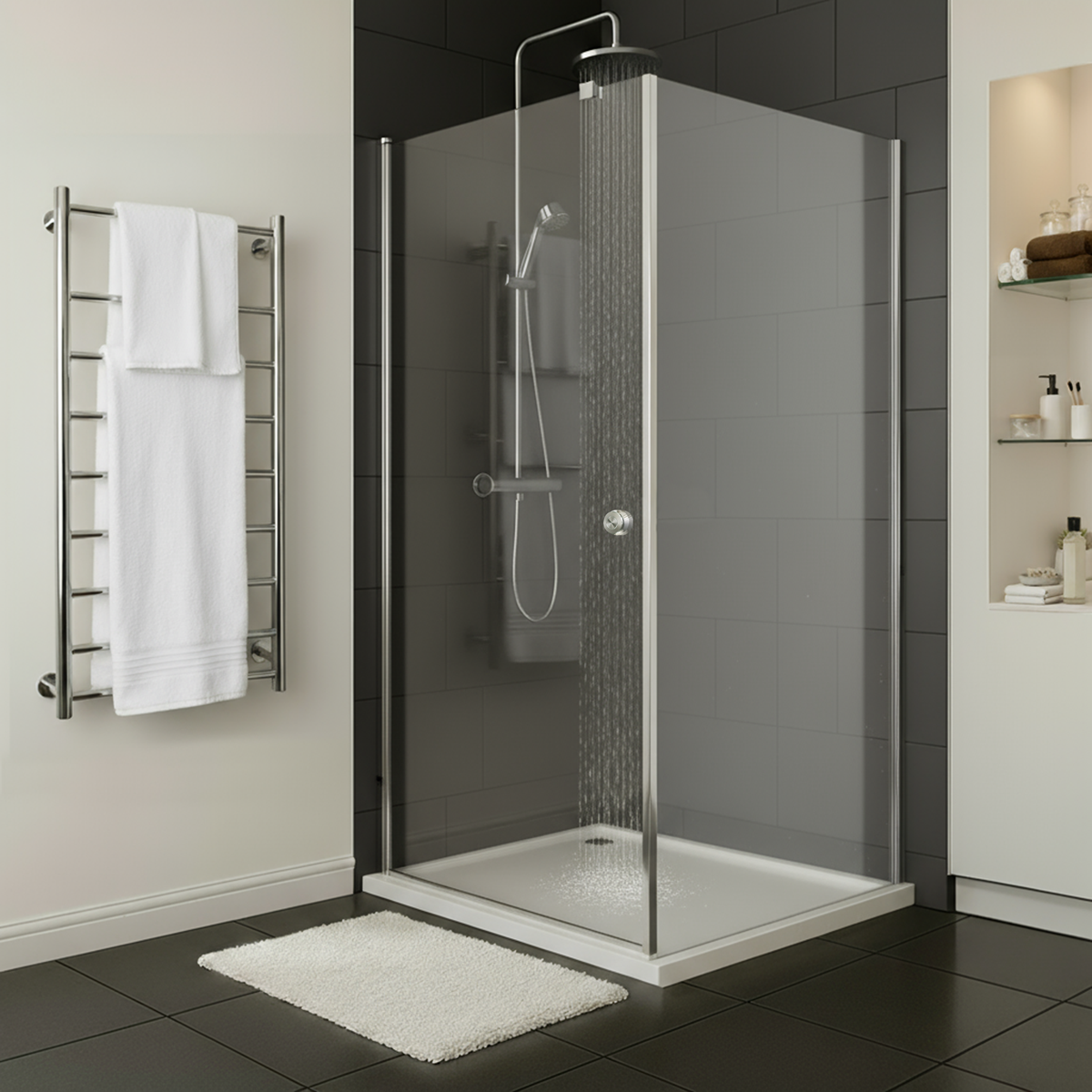 Baridi Side Panel for Sliding Shower Doors, 6mm Tempered Glass, 800 x 1850mm, Chrome - DH296