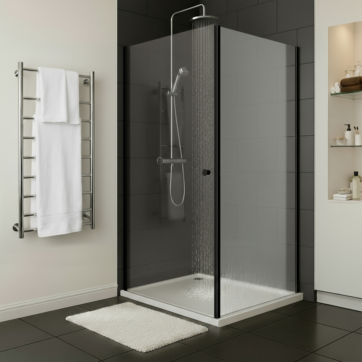 Baridi Side Panel for Sliding Shower Doors, 6mm Tempered Glass, 800 x 1850mm, Black - DH297