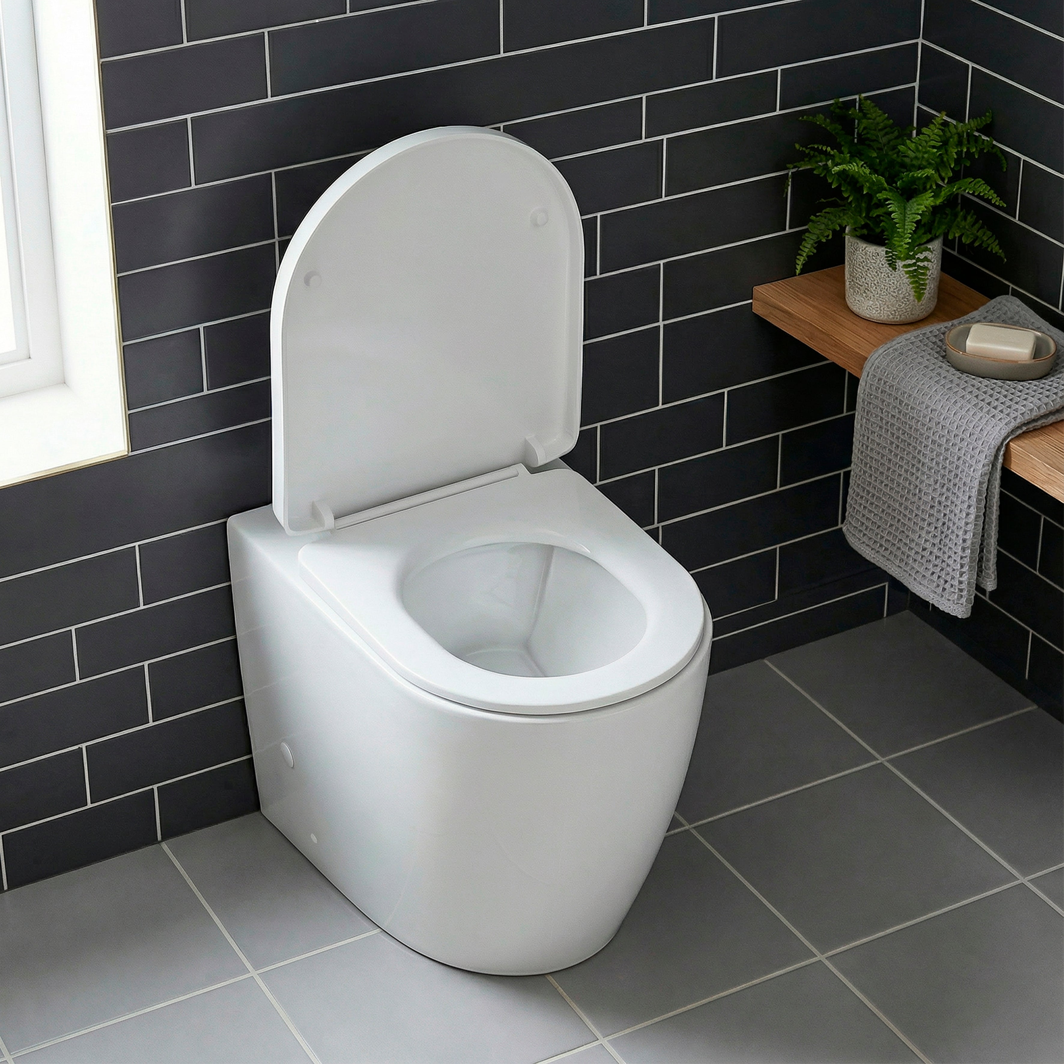 Baridi Back-to-Wall Toilet with Soft Close Seat & Rimless Flush, White - DH334
