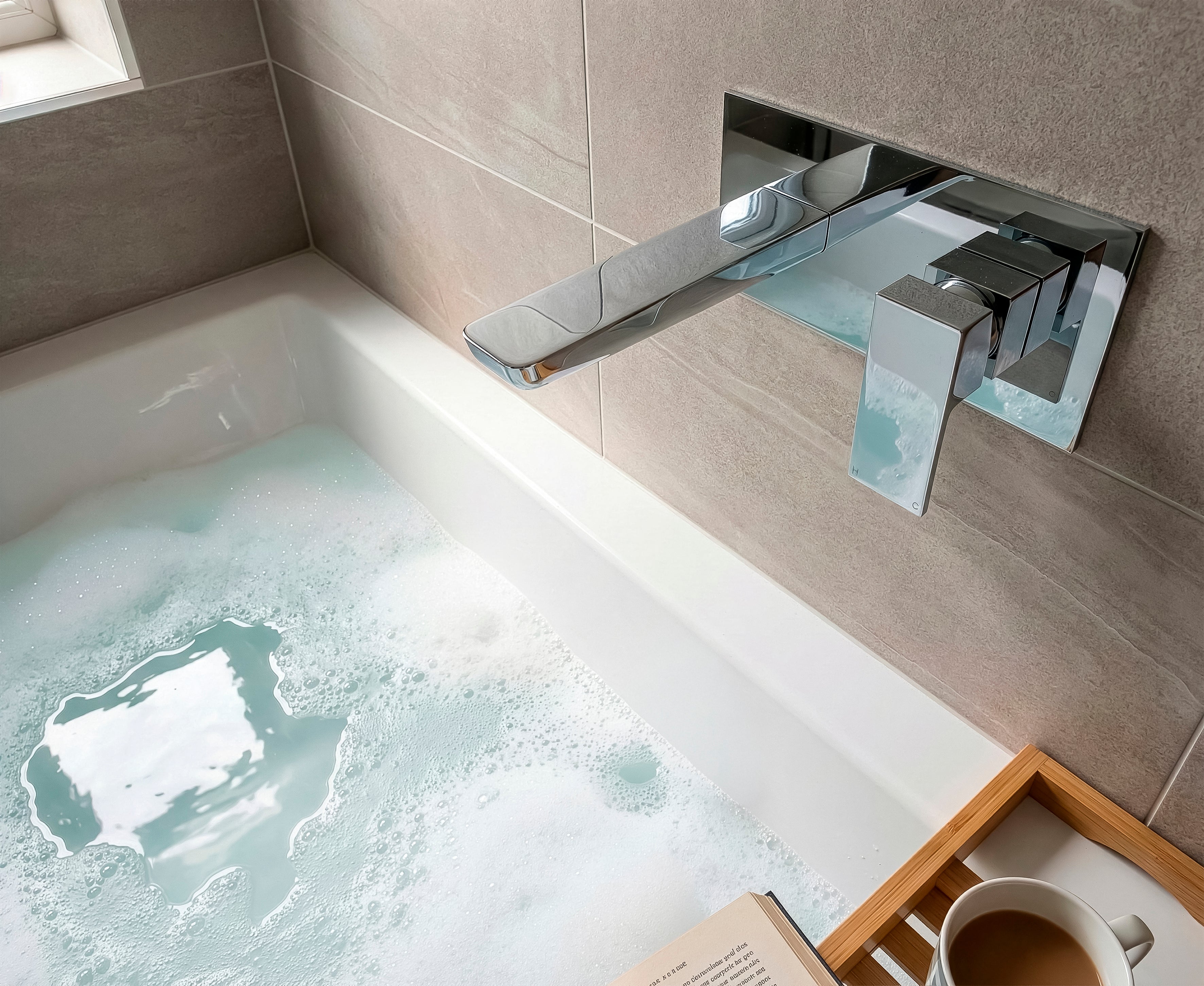 Baridi Wall Mounting Basin Mixer Tap, Square, Chrome - DH396
