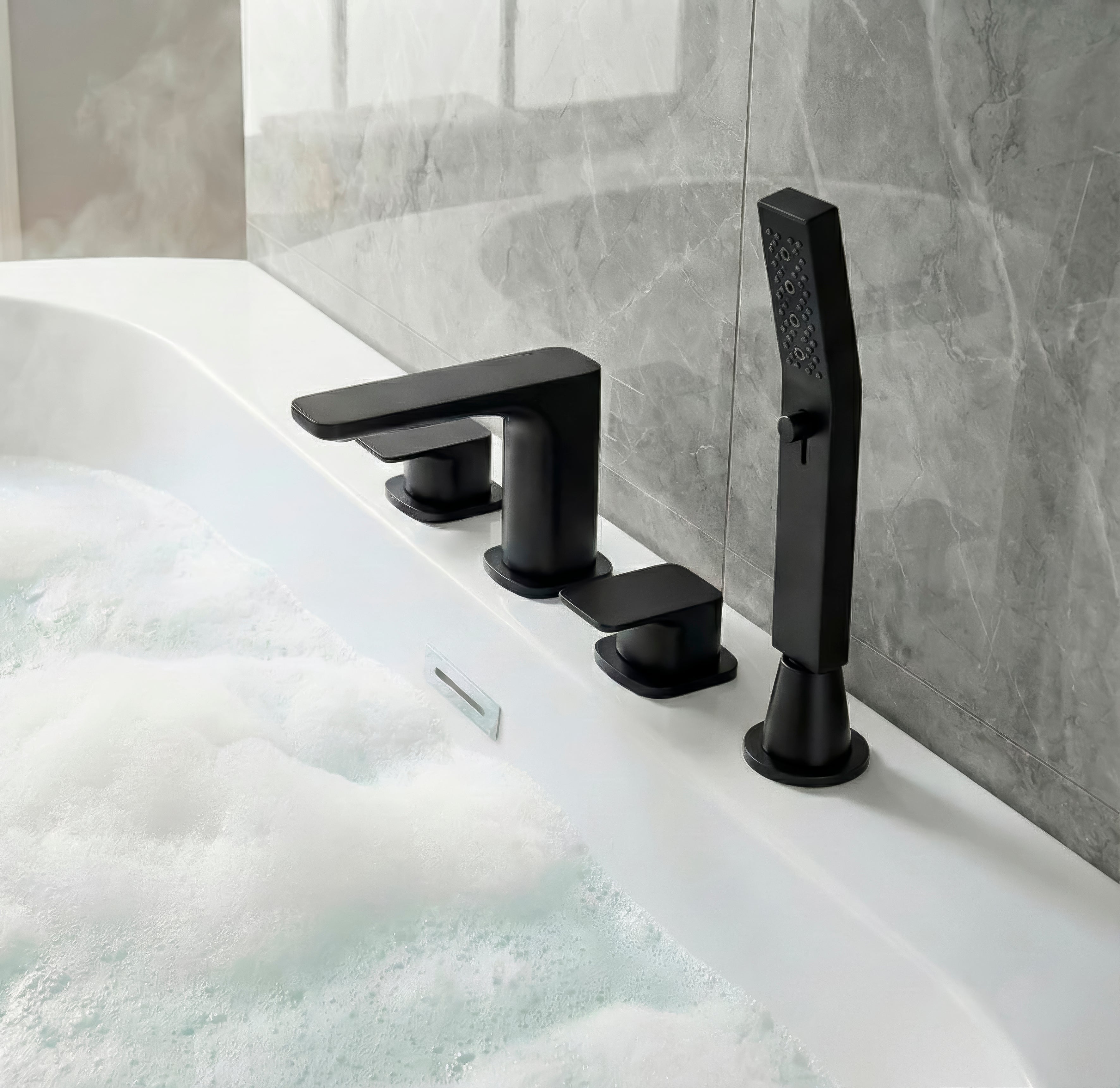 Baridi Bath Mounting 4-Hole Mixer Tap with Shower Head, Matt Black - DH399
