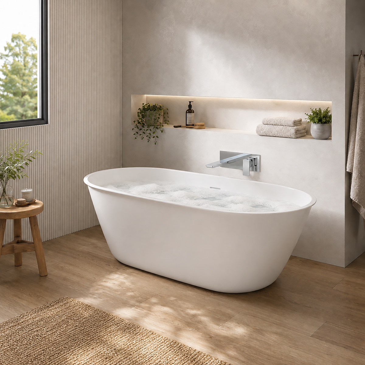 Baridi Double-Ended Slim Rim Bath with Overflow System 140cm, Gloss White - DH415