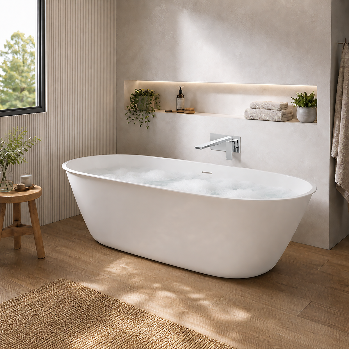Baridi Double-Ended Slim Rim Bath with Overflow System 160cm, Gloss White - DH417