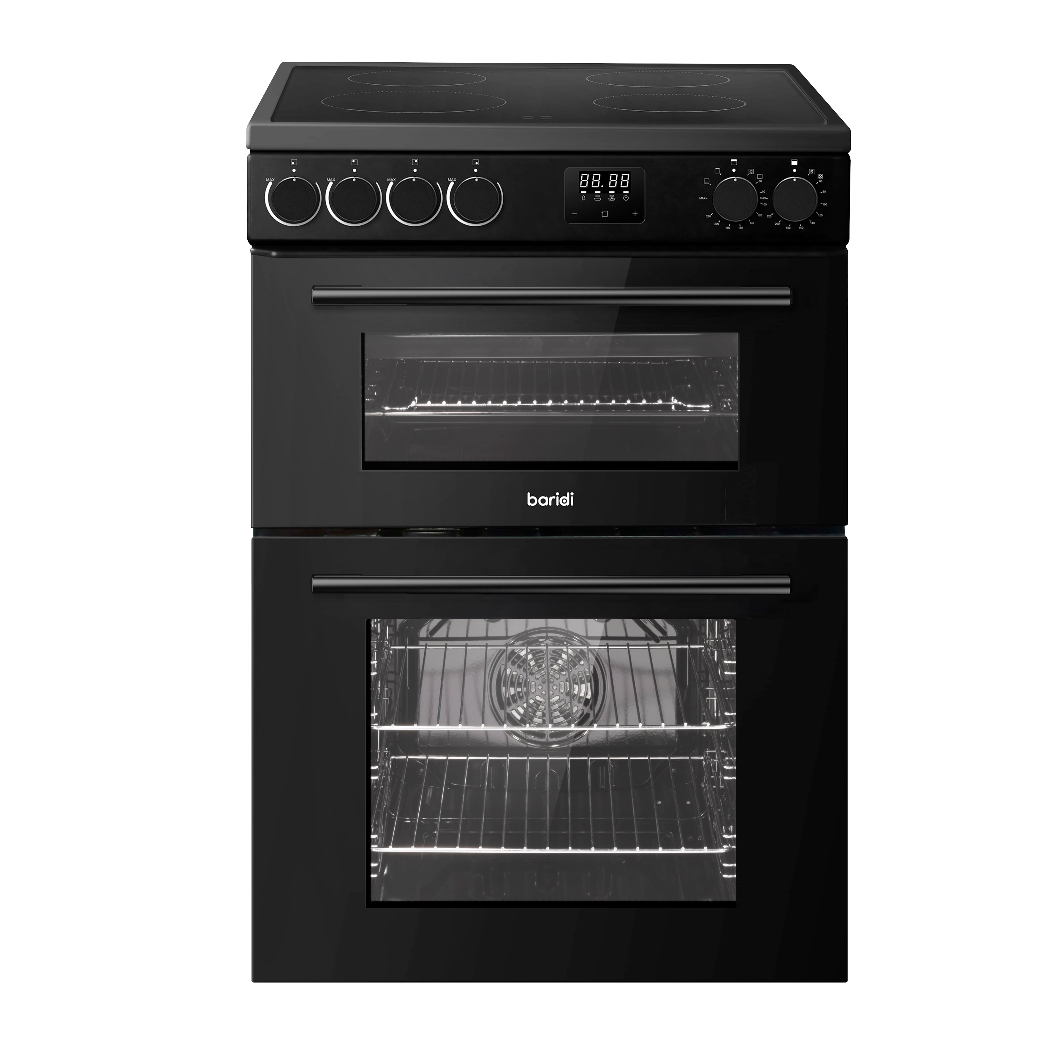 Baridi Freestanding Electric Cooker 60cm with 99L Double Cavity & 4 Zone Ceramic Hob, Black - DH429
