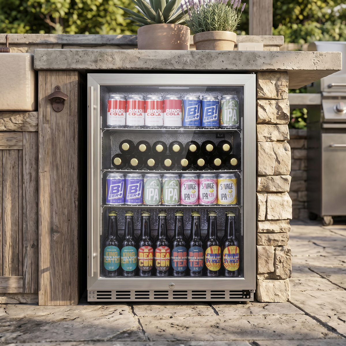 Baridi Outdoor Drinks/Beverage/Bar Fridge, with Triple Glazed Door & Security Lock 150L, Stainless Steel - DH439