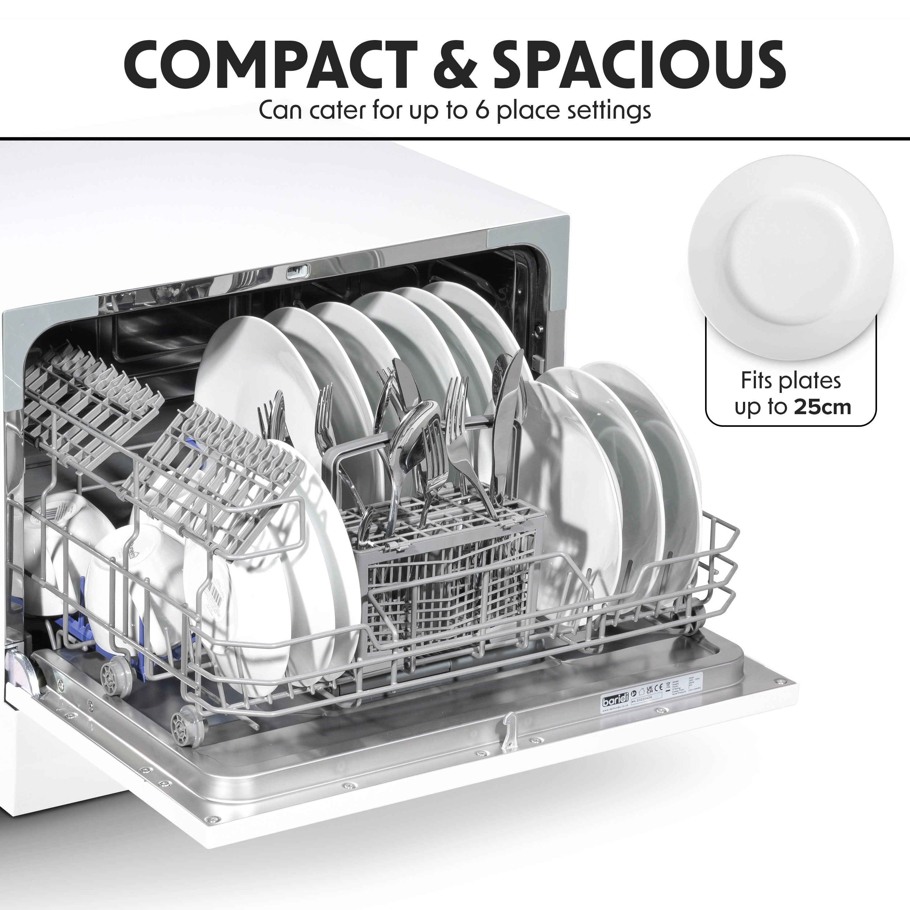 Baridi DH83 Tabletop Dishwasher Action shot - 6 - place - settings