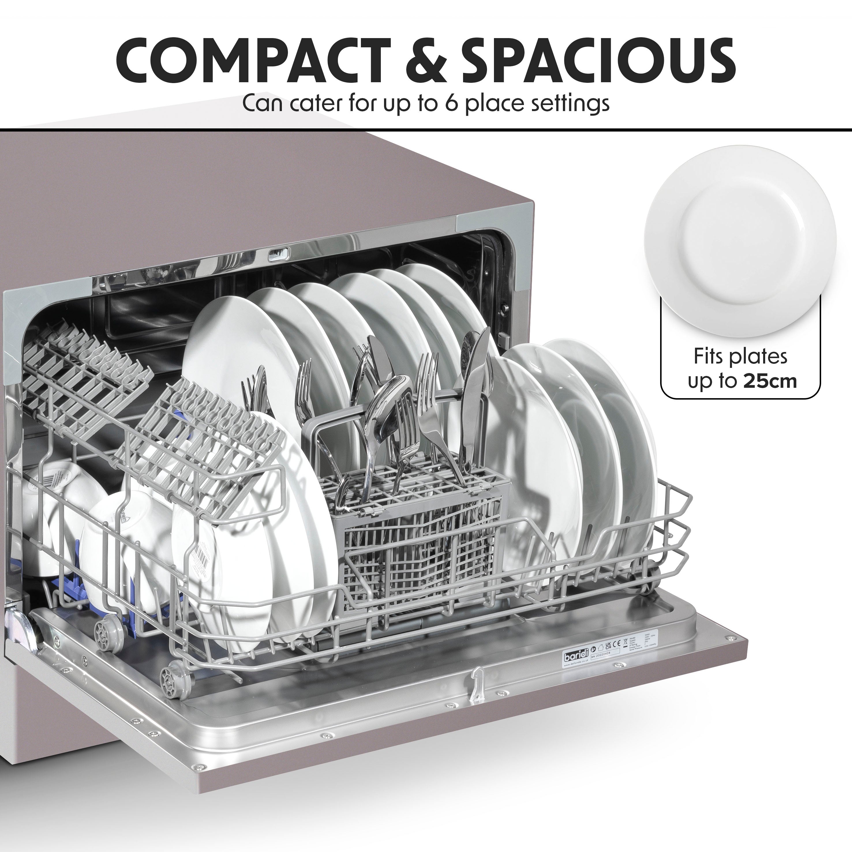 Baridi DH84 Tabletop Dishwasher Action shot - 6 - place - settings