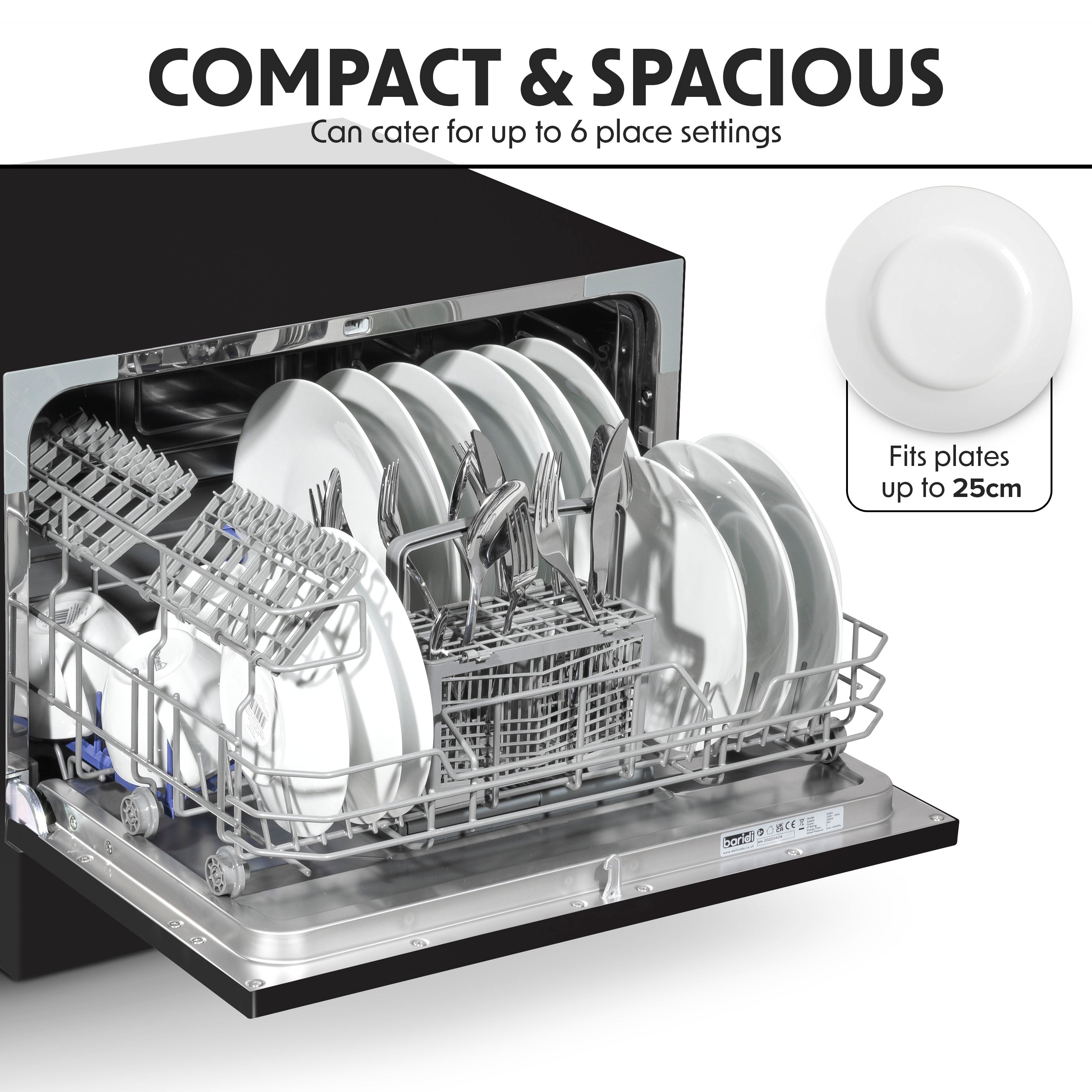 Baridi DH85 Tabletop Dishwasher Action shot - 6 - place - settings