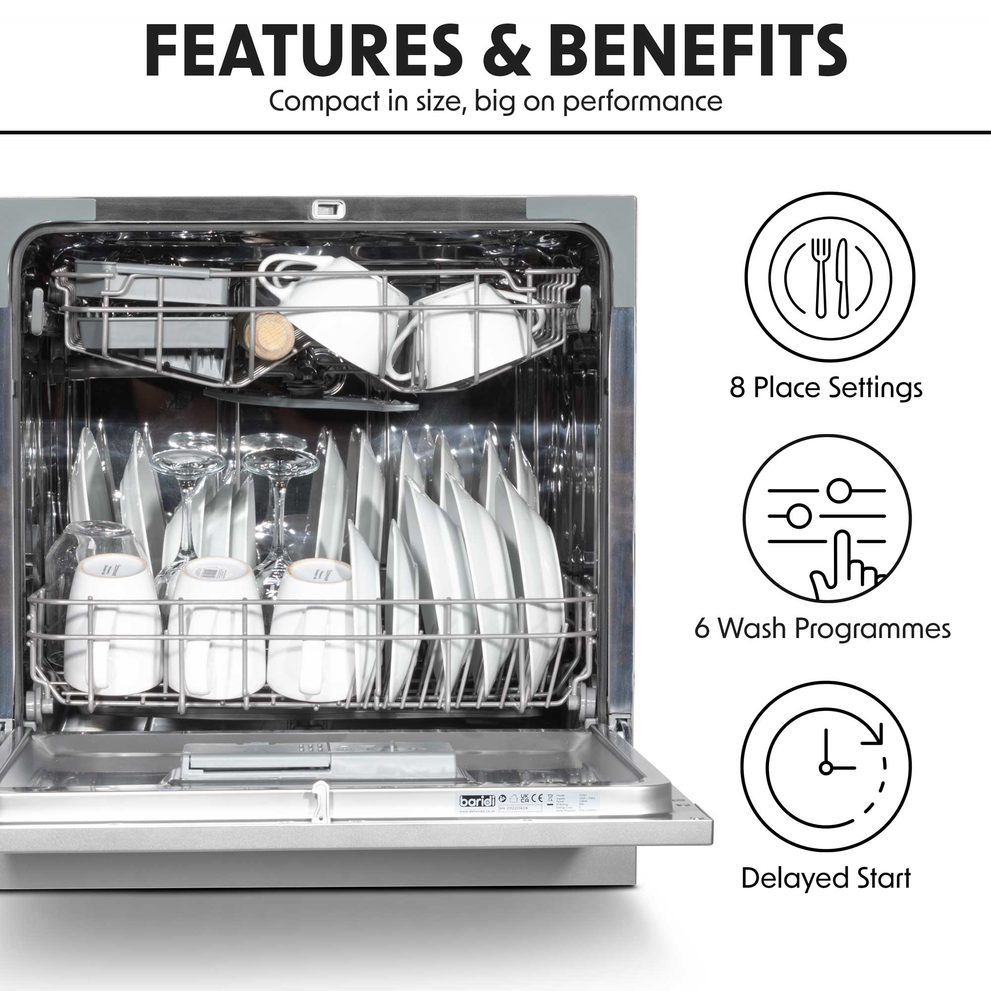 Baridi DH87 Tabletop Dishwasher Action shot - summary