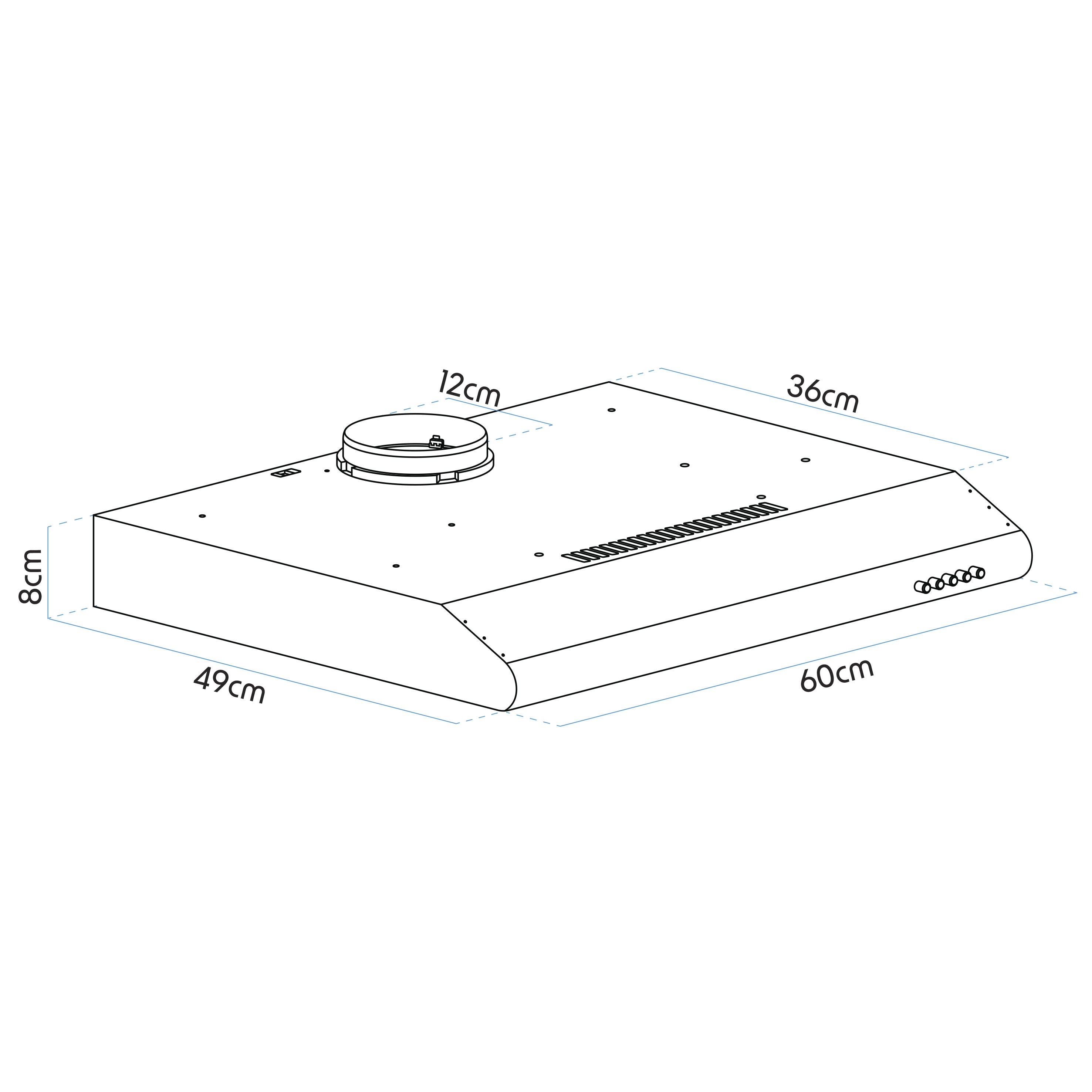 Baridi DH107 Extractor Hoods Action shot - dimension diagram