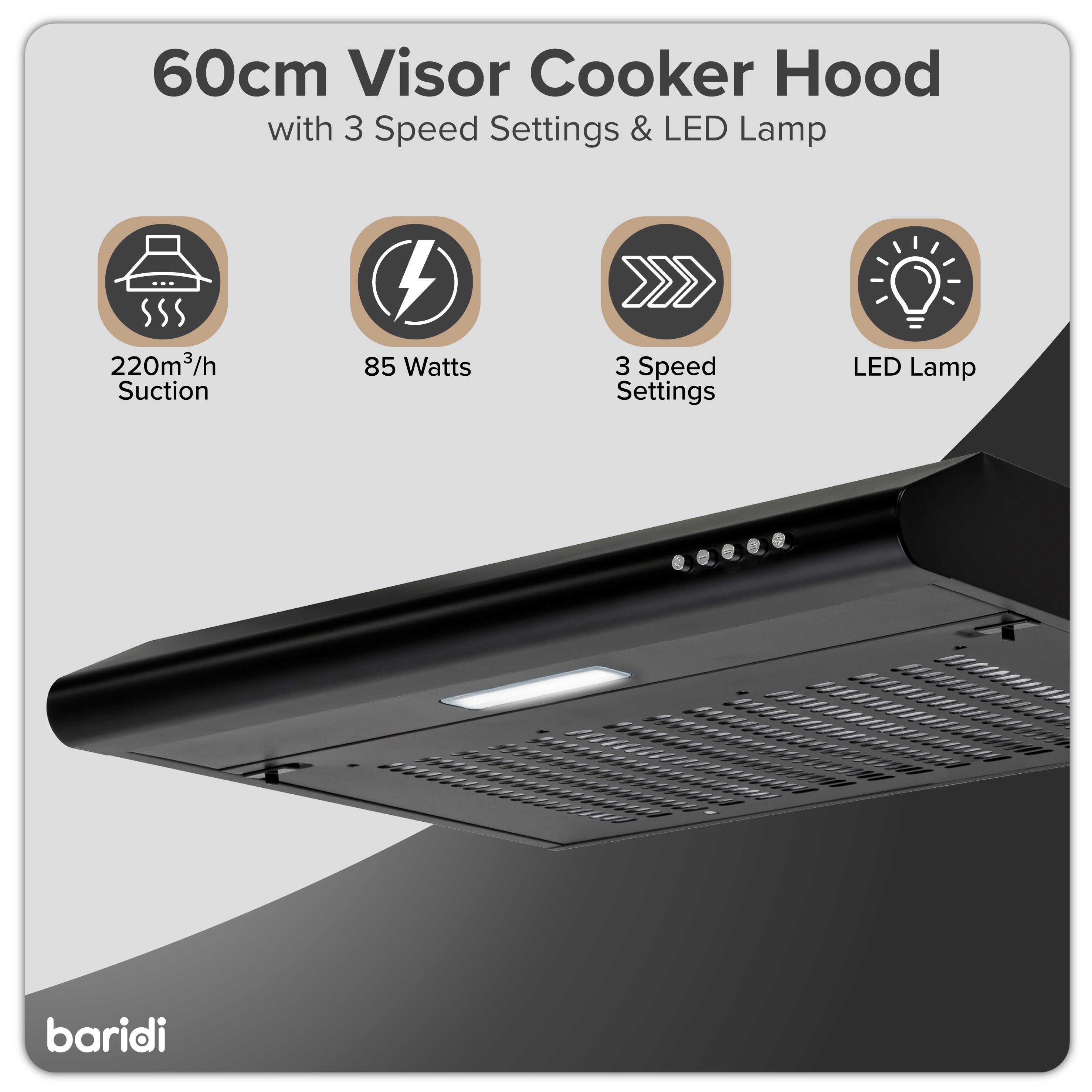 Baridi DH107 Extractor Hoods Action shot - infographic - summary