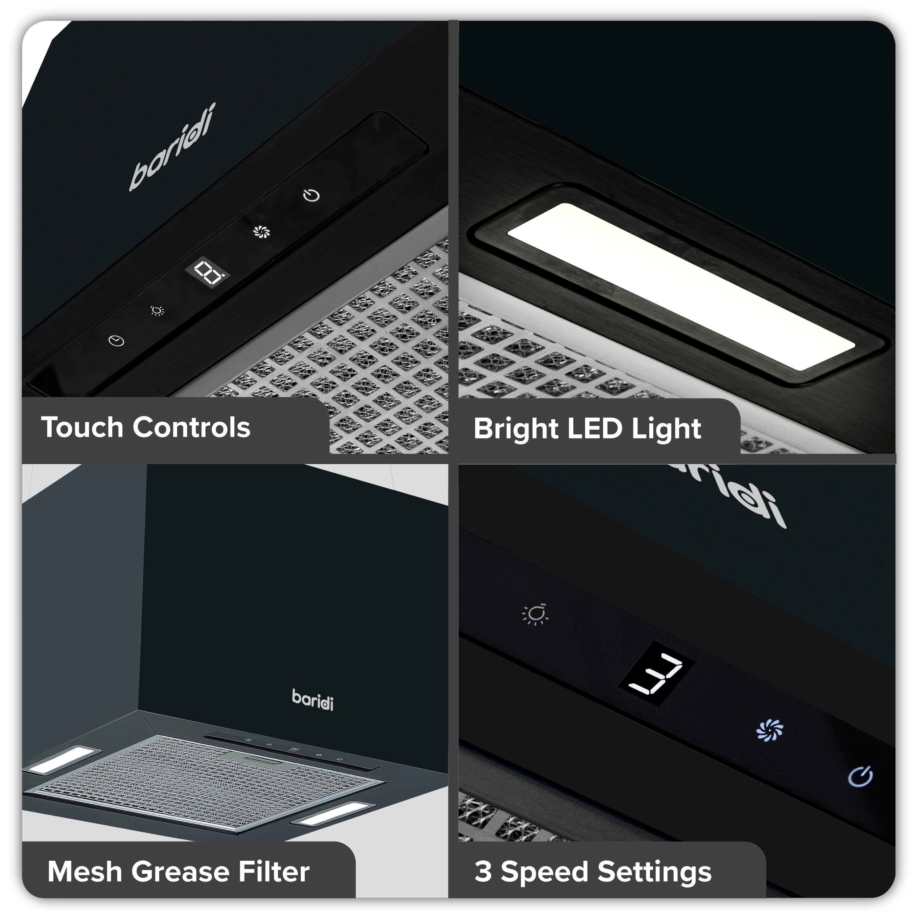 Baridi DH109 Extractor Hoods Action shot - infographic - multi - image