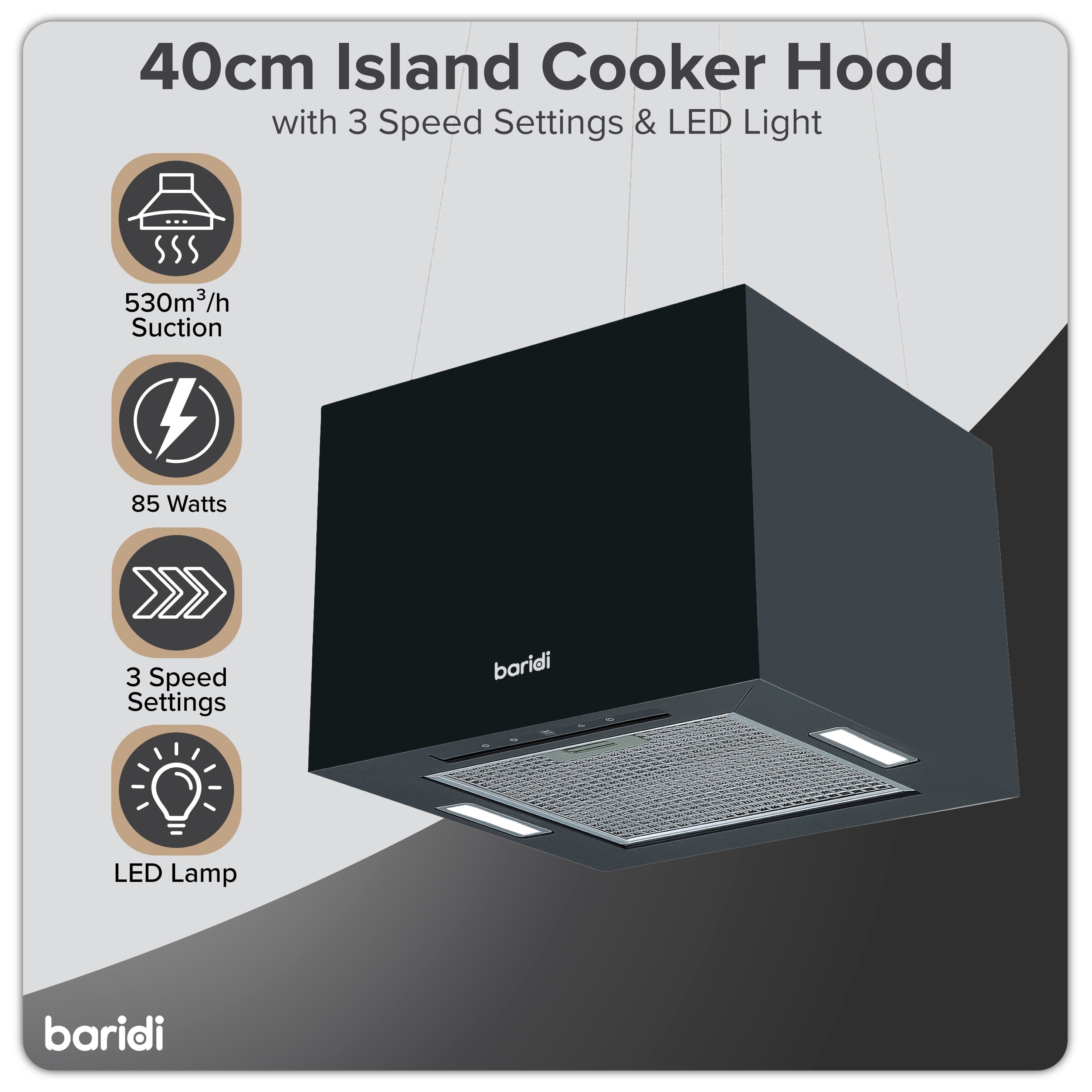 Baridi DH109 Extractor Hoods Action shot - infographic - summary