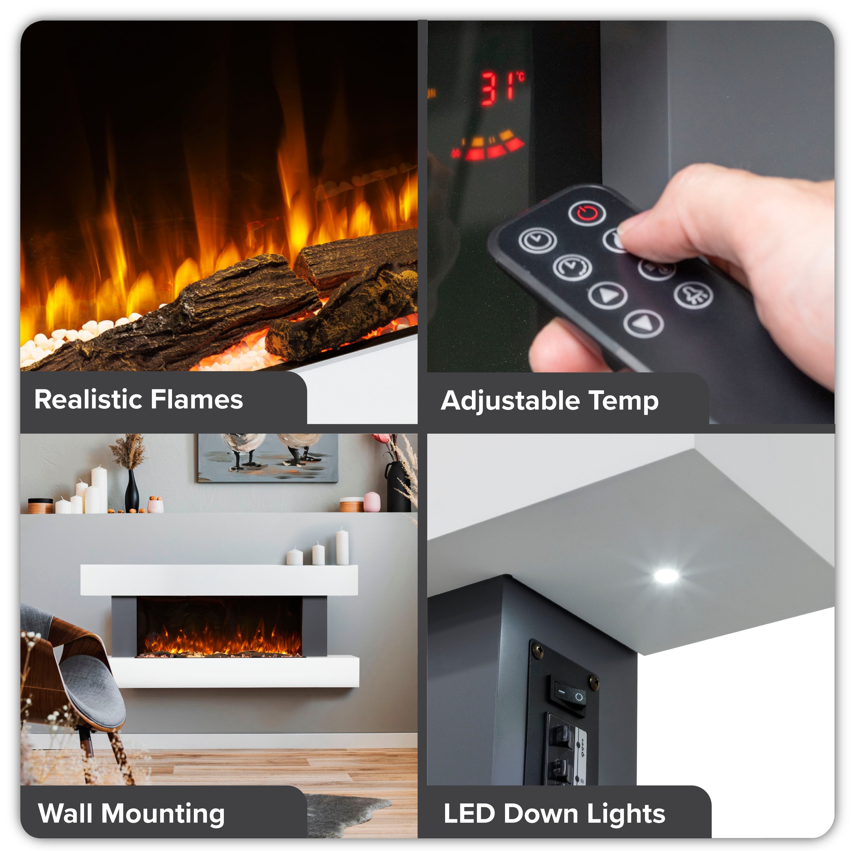 Baridi DH112 Electric Fireplace Action shot - infographic - multi - image