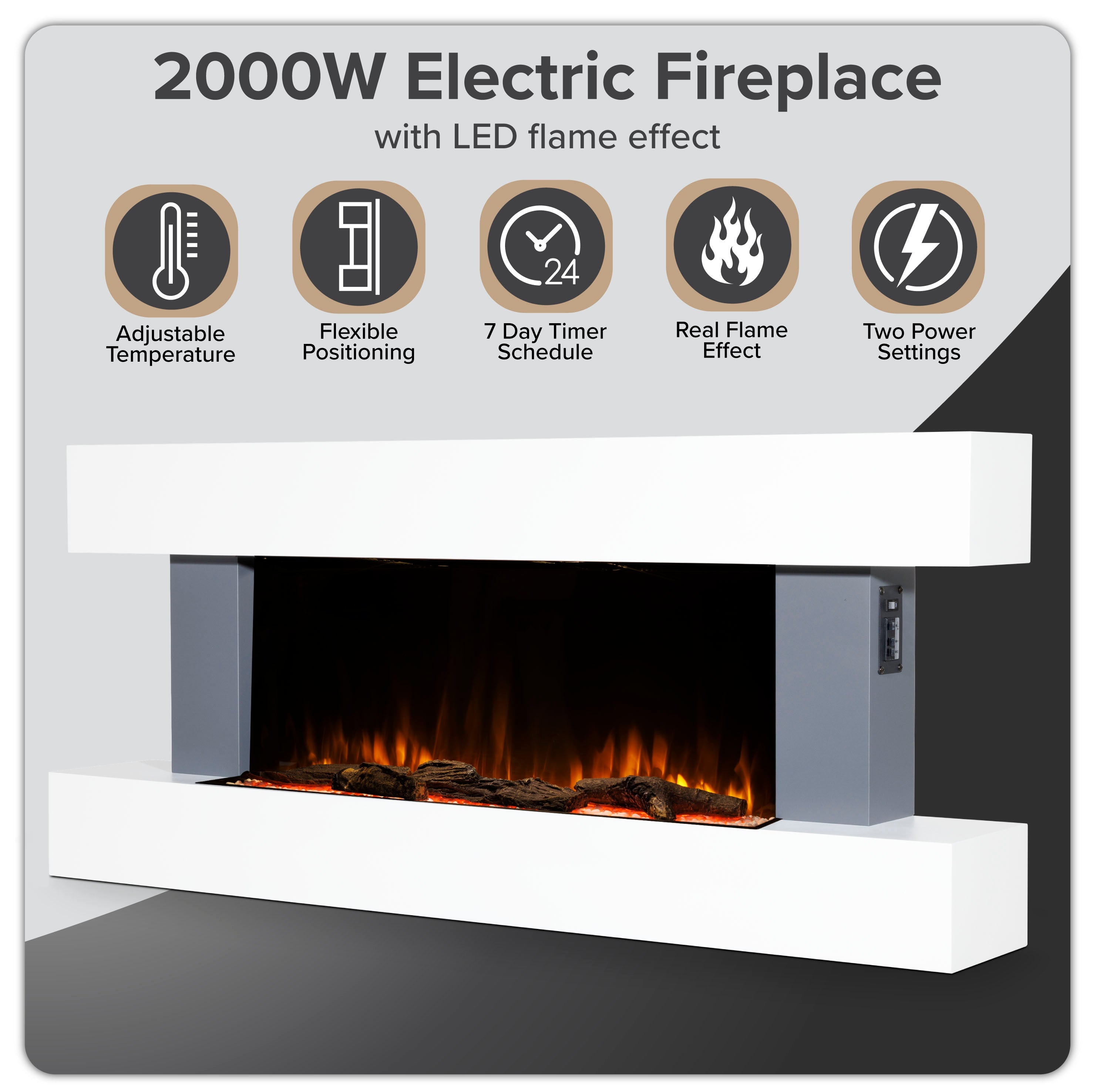 Baridi DH112 Electric Fireplace Action shot - infogrpahic - summary