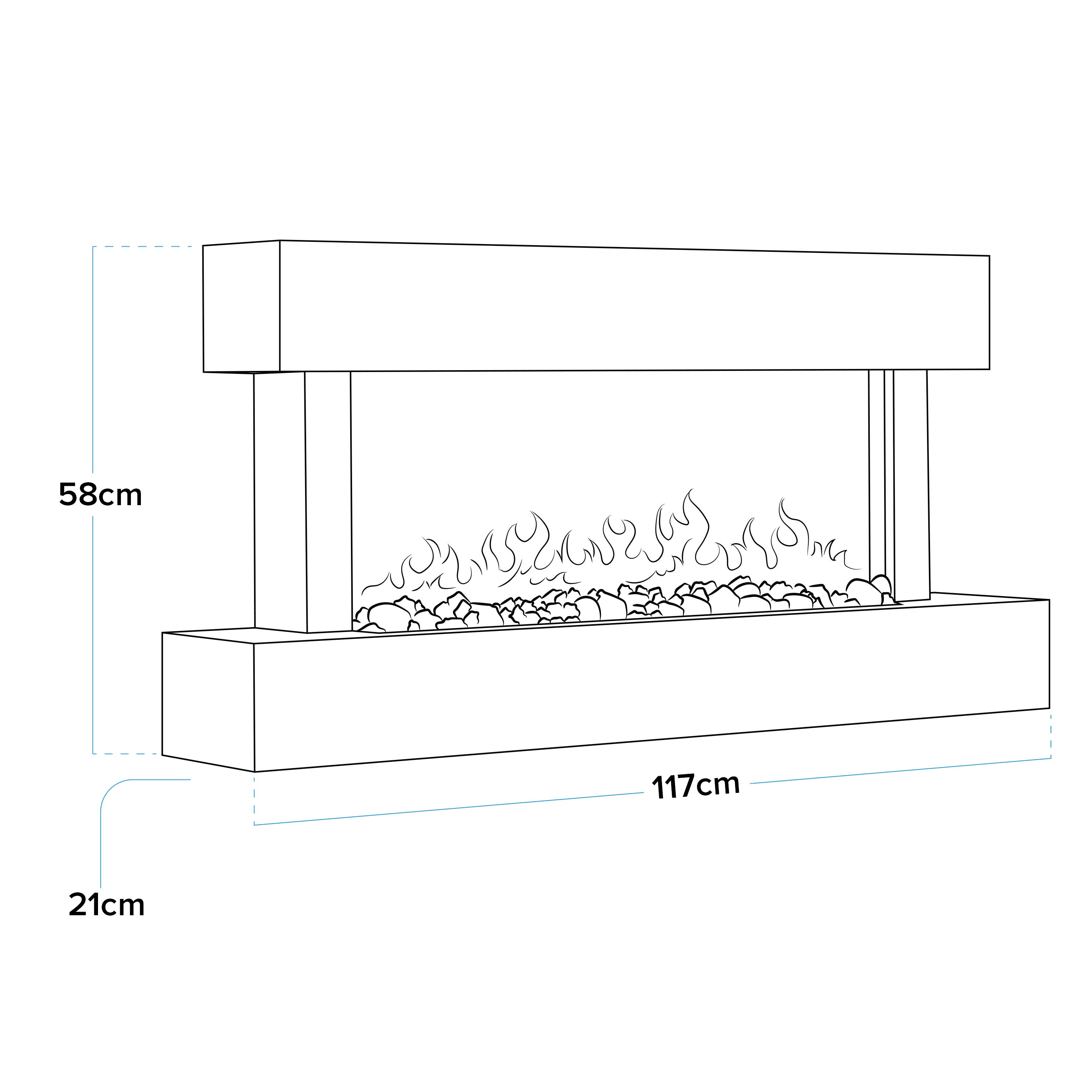 Baridi DH113 Electric Fireplace Action shot - dimension diagram