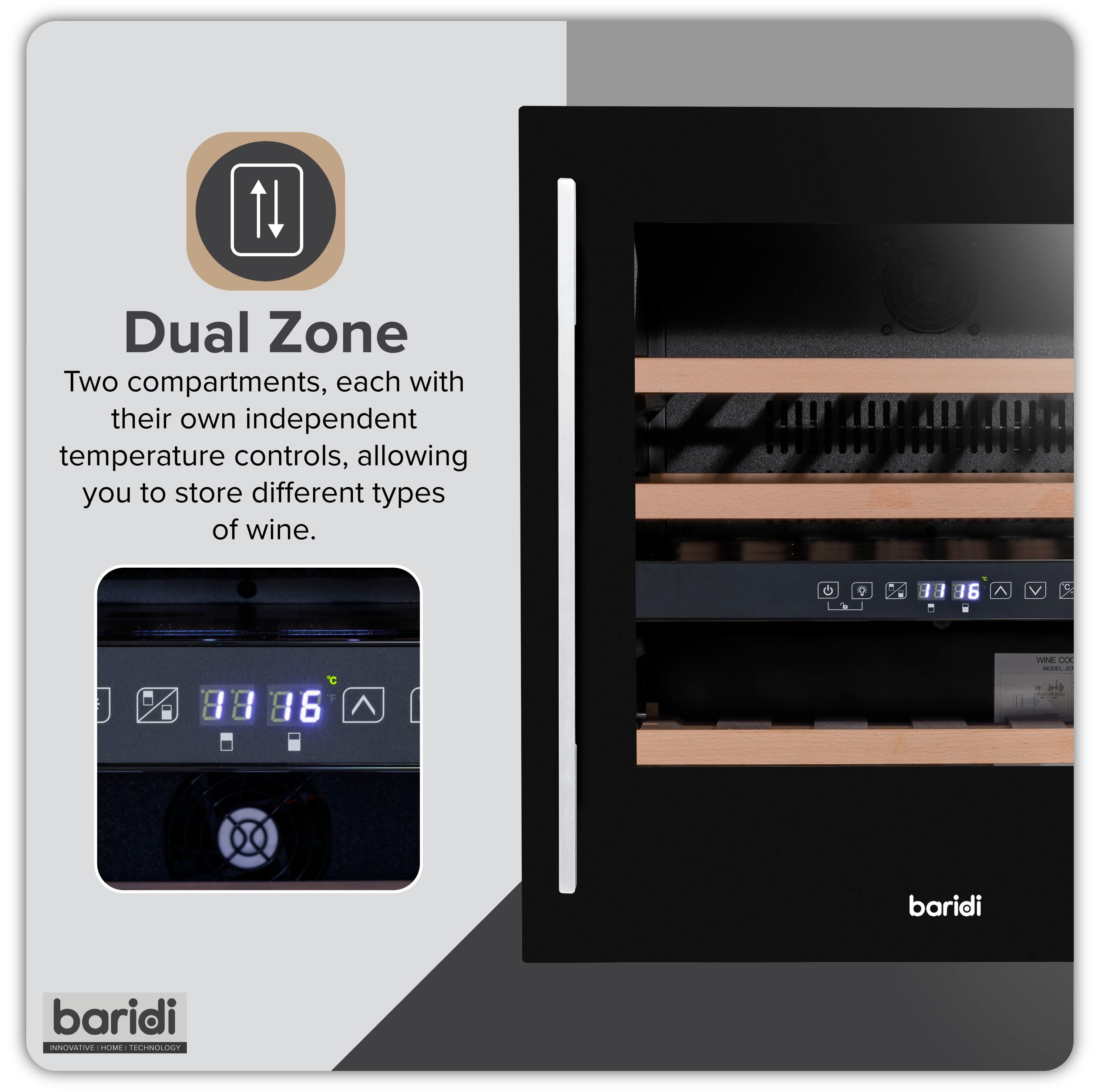 Baridi DH117 Wine Fridges Action shot - infographic - icon - summary