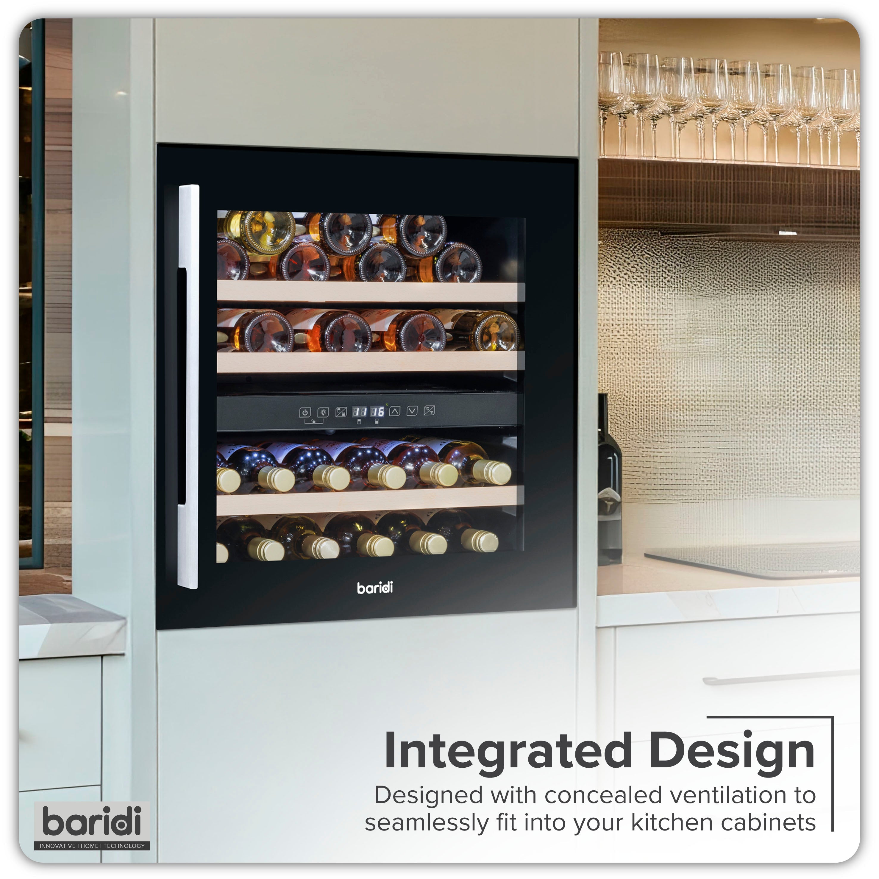 Baridi DH117 Wine Fridges Action shot - infographic - lifestyle