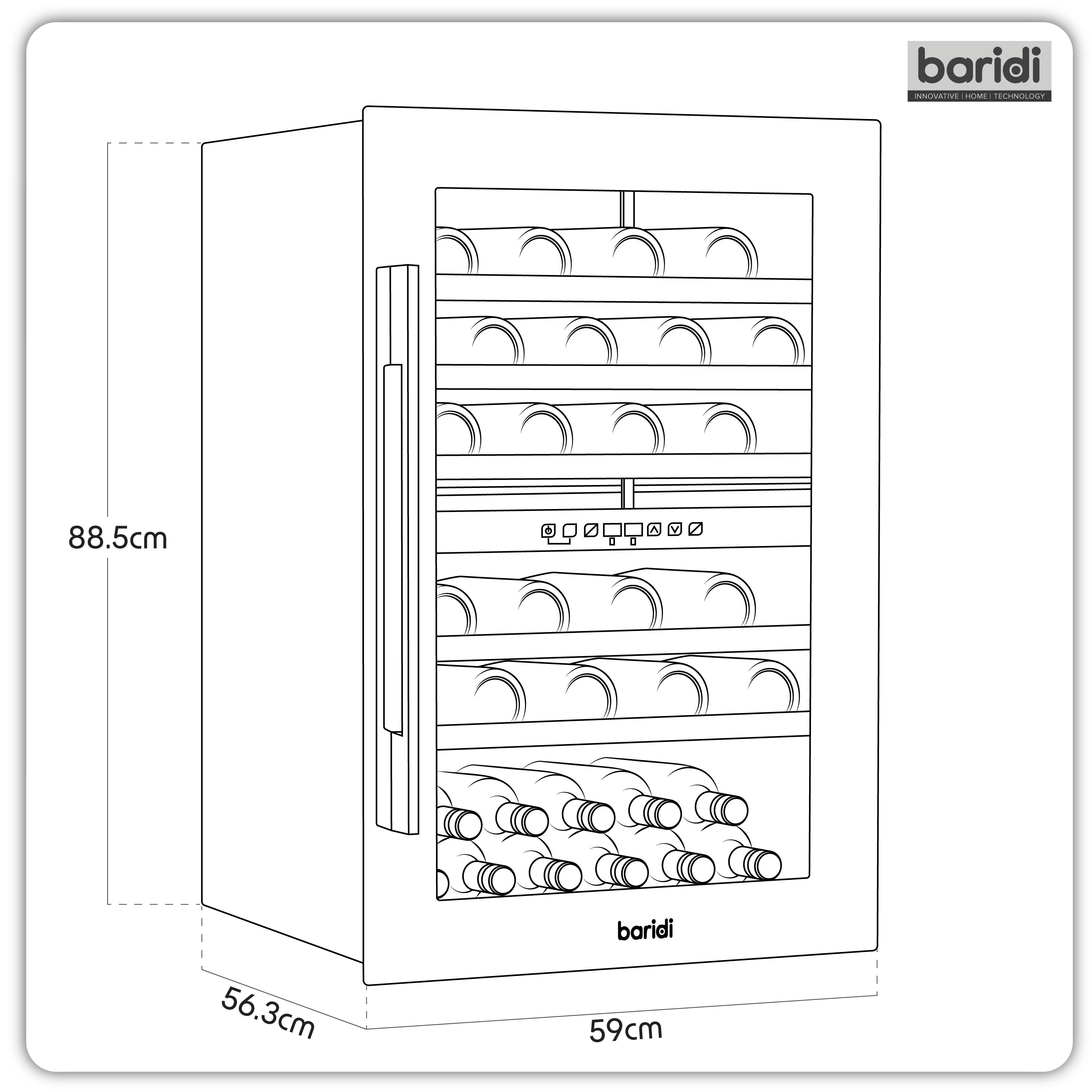 Baridi DH118 Wine Fridges Action shot - dimension diagram