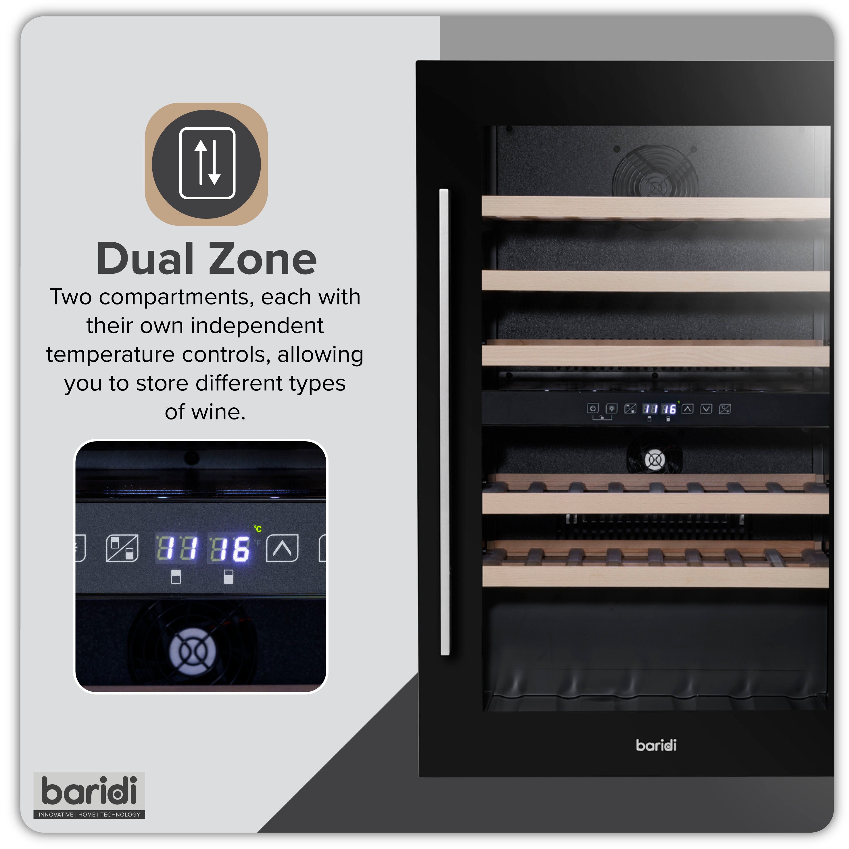 Baridi DH118 Wine Fridges Action shot - infographic - icon - summary
