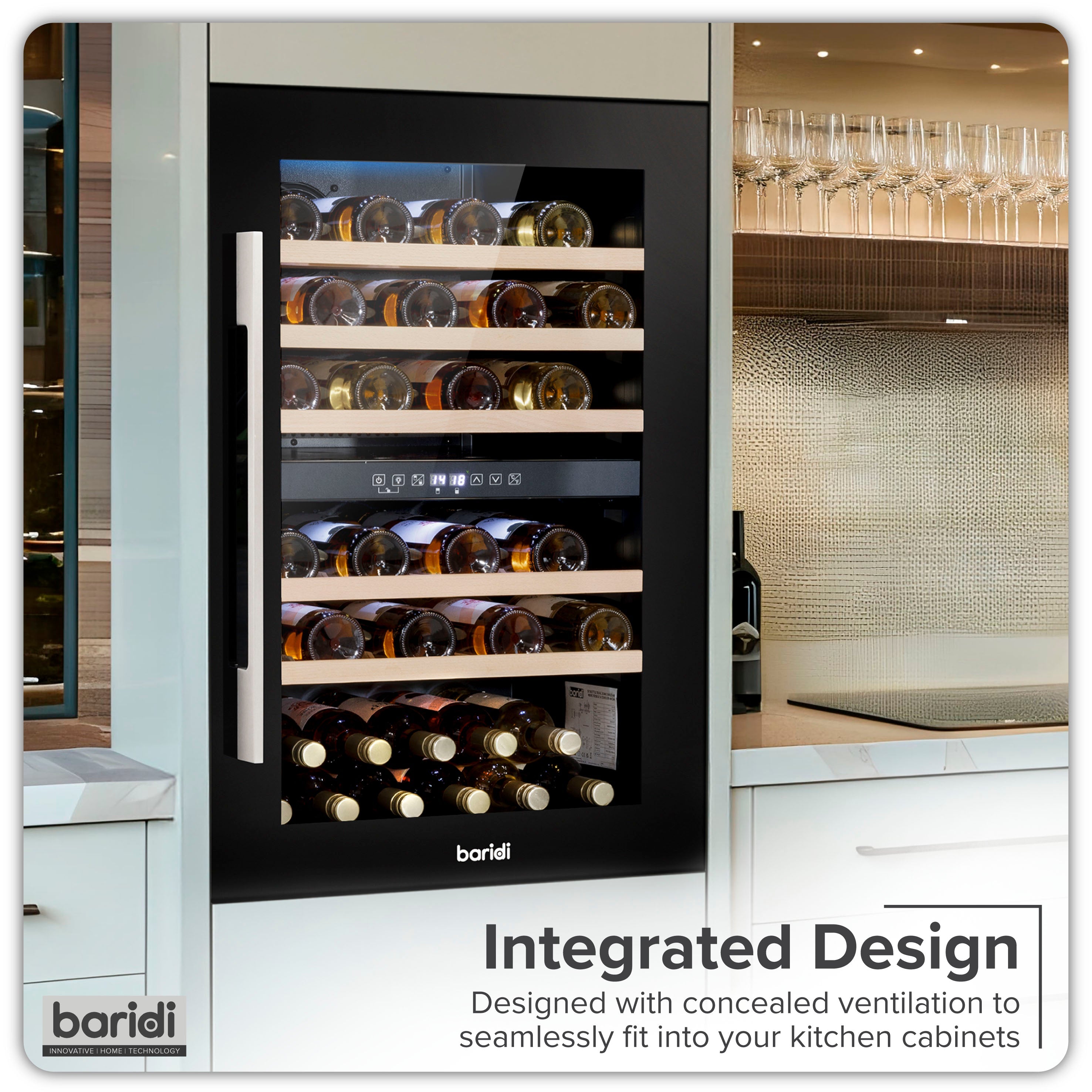 Baridi DH118 Wine Fridges Action shot - infographic - lifestyle