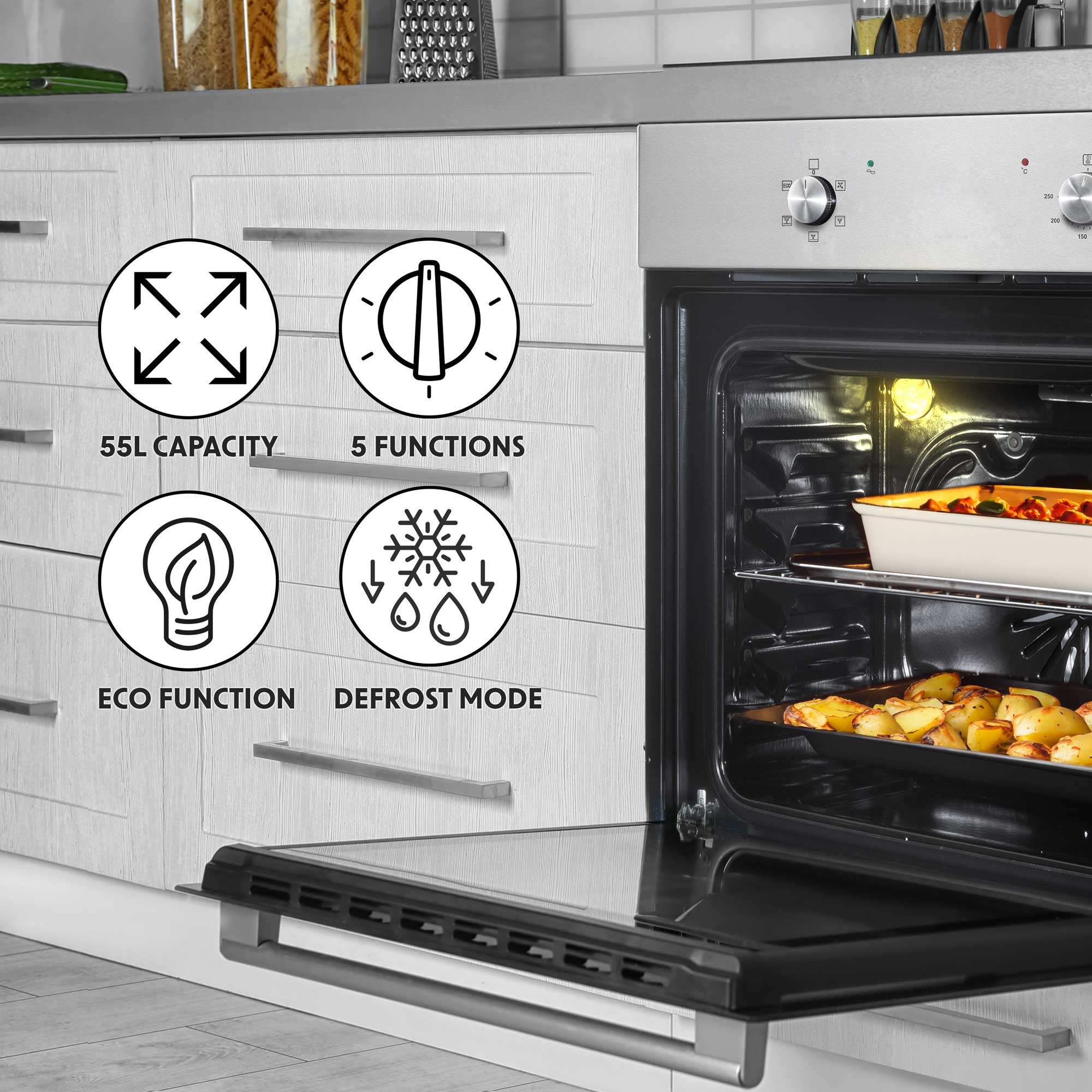 Kitchen Appliance Bundle – 60cm Oven, Gas Hob, Cooker Hood & Splashback – Stainless Steel
