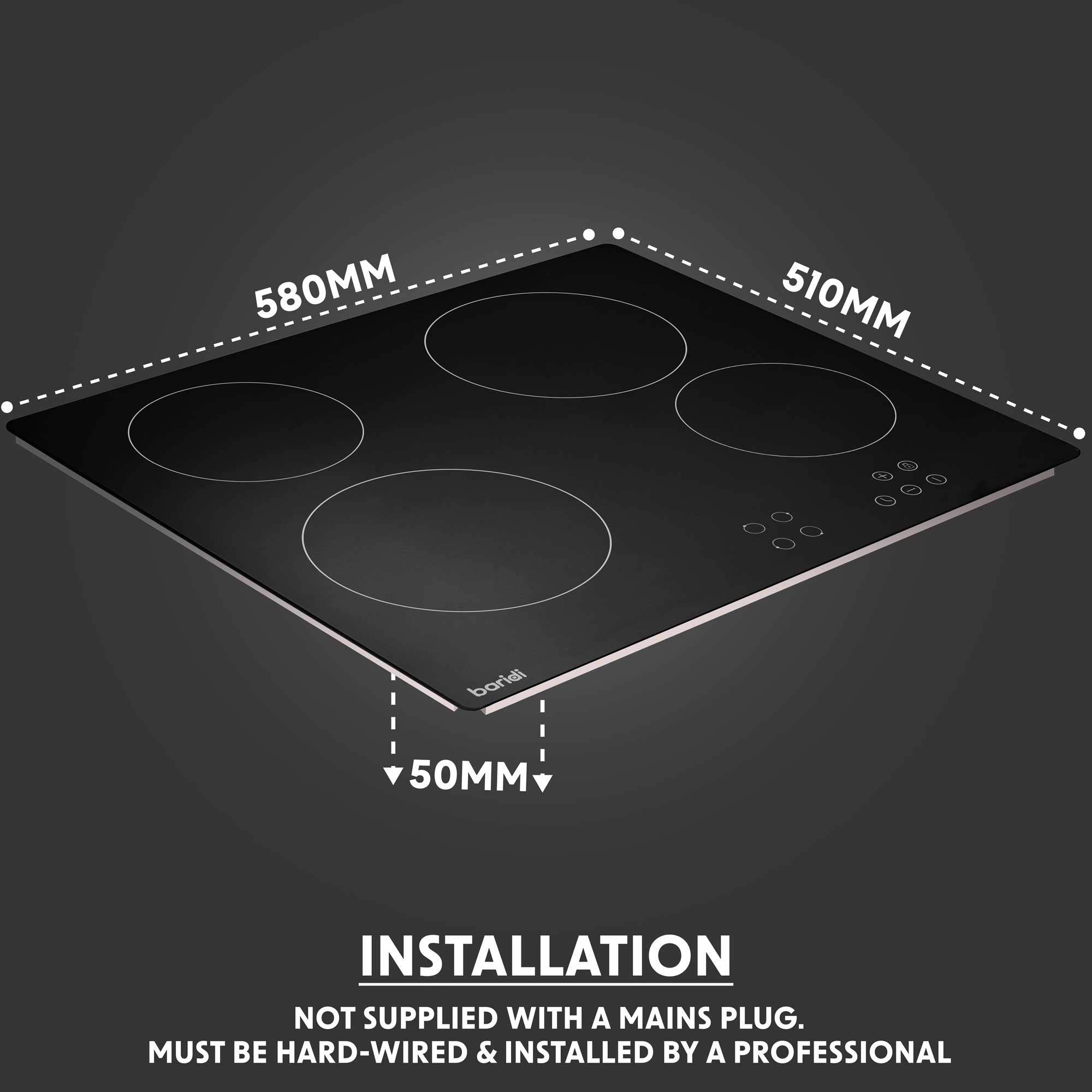 Baridi DH131 Ceramic Hob Action shot - dimensions