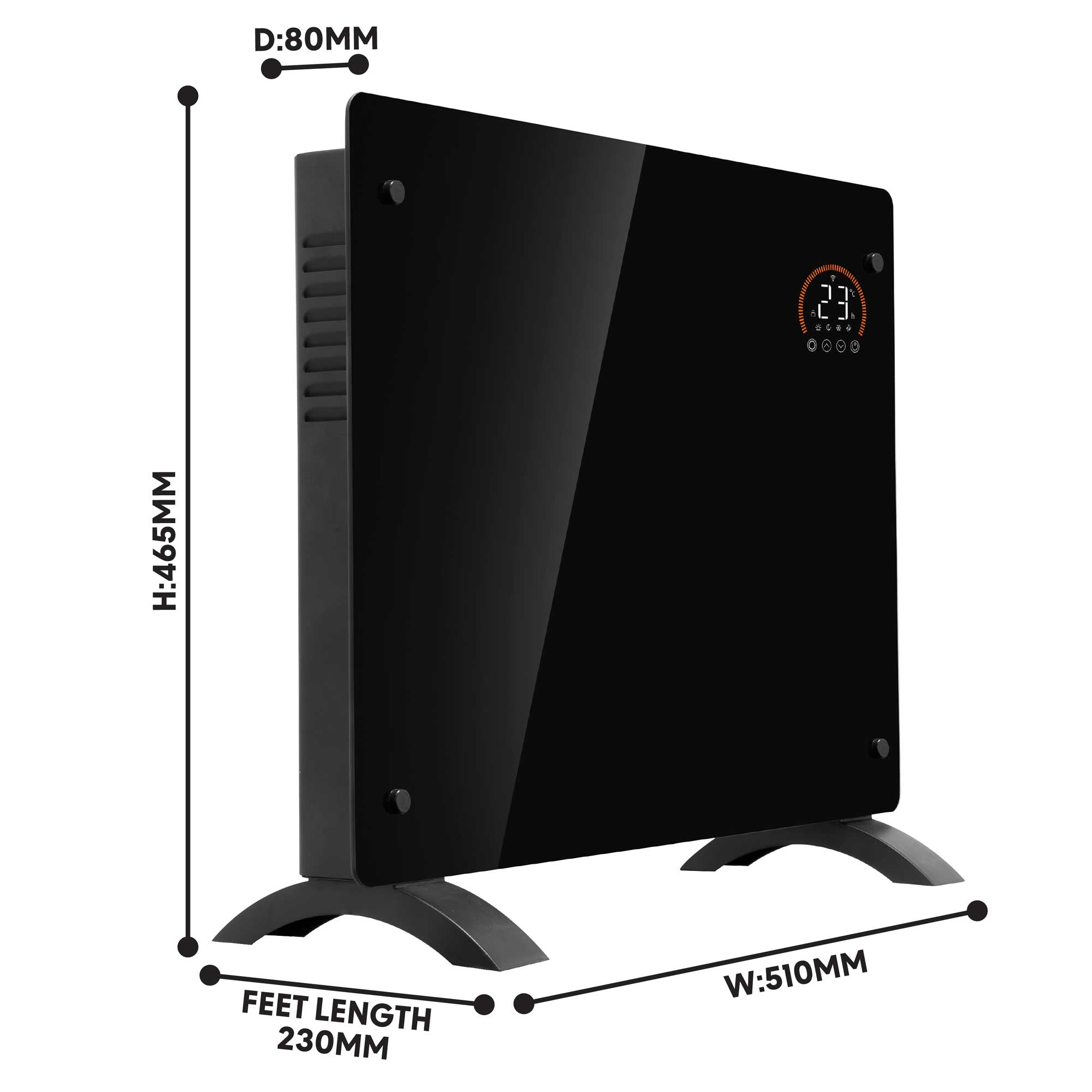 Baridi DH135 Glass Panel Heaters Action shot - dimensions