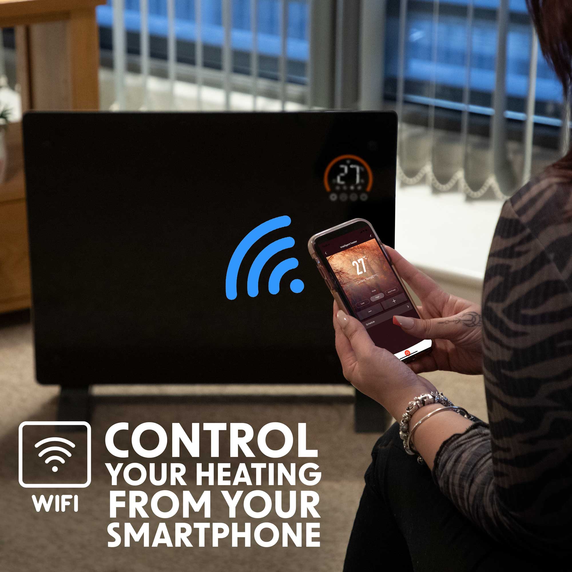 Baridi DH137 Glass Panel Heaters Action shot - wifi