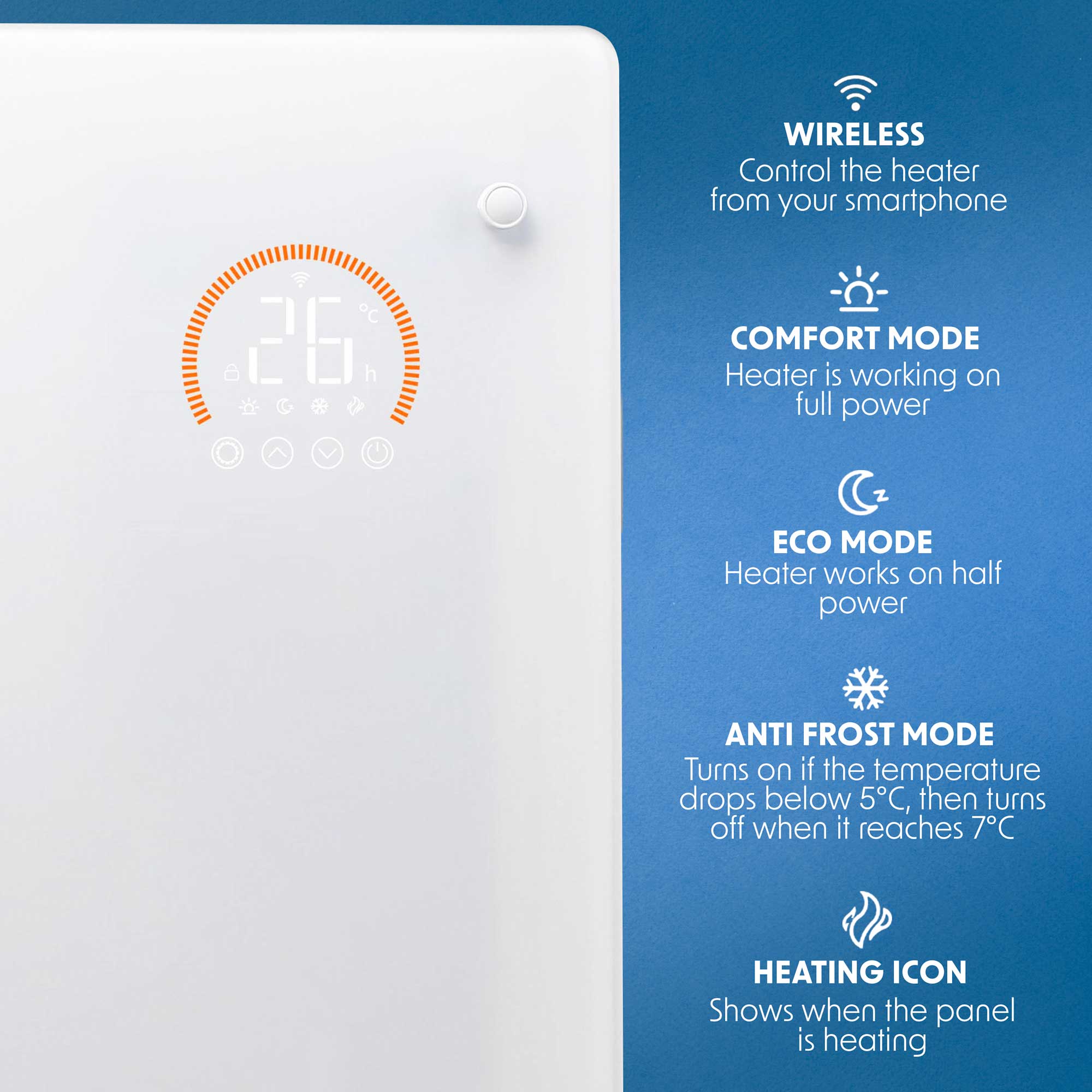 Baridi DH138 Glass Panel Heaters Action shot - control - panel