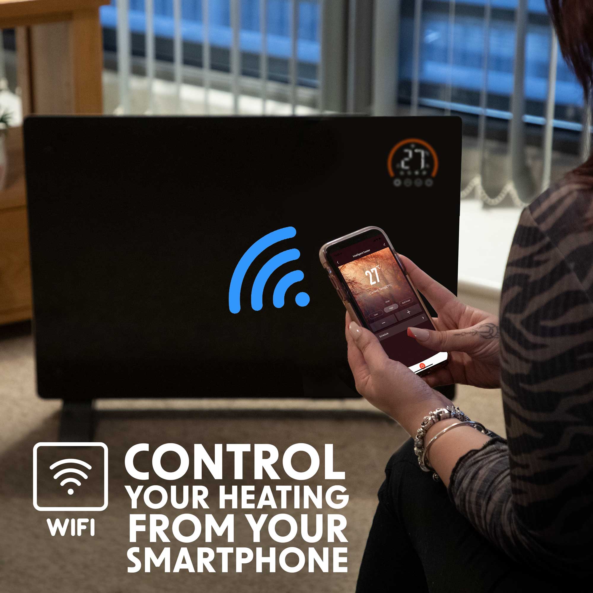 Baridi DH139 Glass Panel Heaters Action shot - wifi