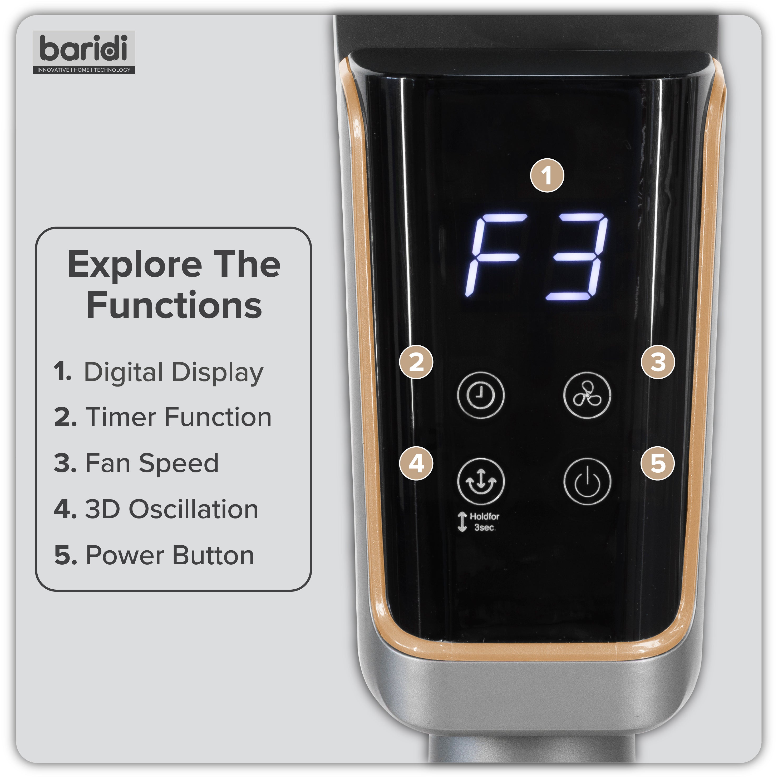 Baridi 12" Pedestal Fan with Remote Control & 12hr Timer - DH141