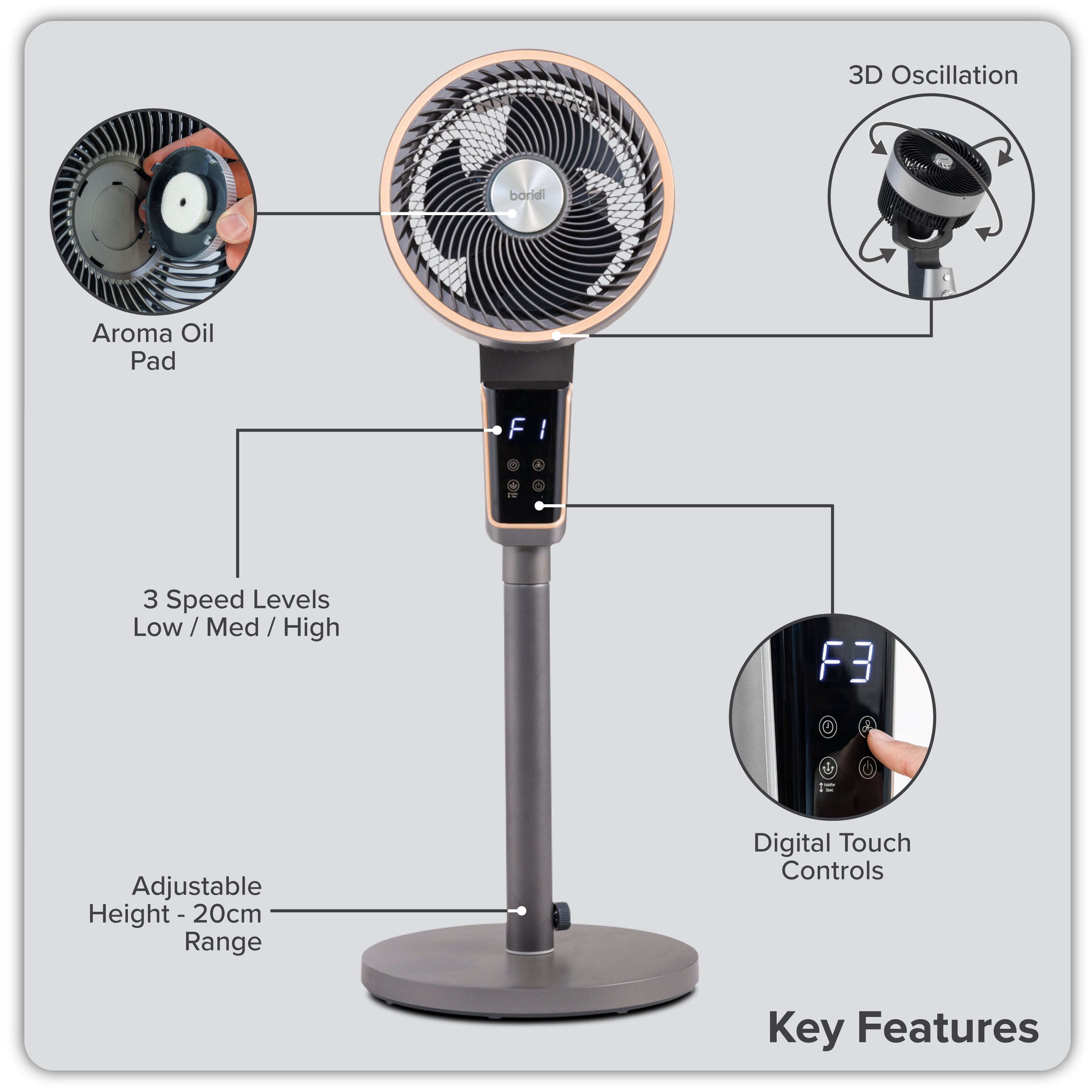 Baridi 12" Pedestal Fan with Remote Control & 12hr Timer - DH141