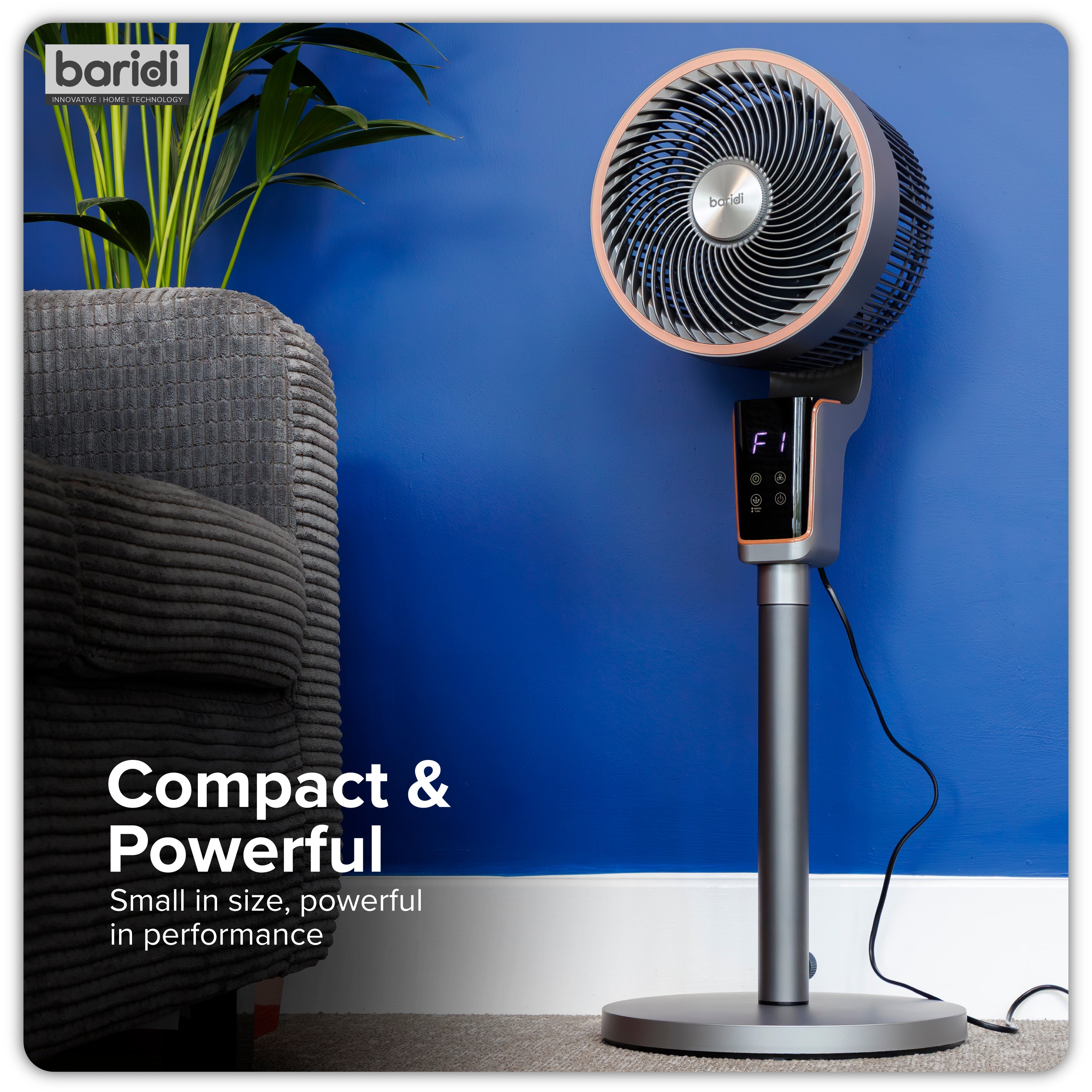 Baridi 12" Pedestal Fan with Remote Control & 12hr Timer - DH141