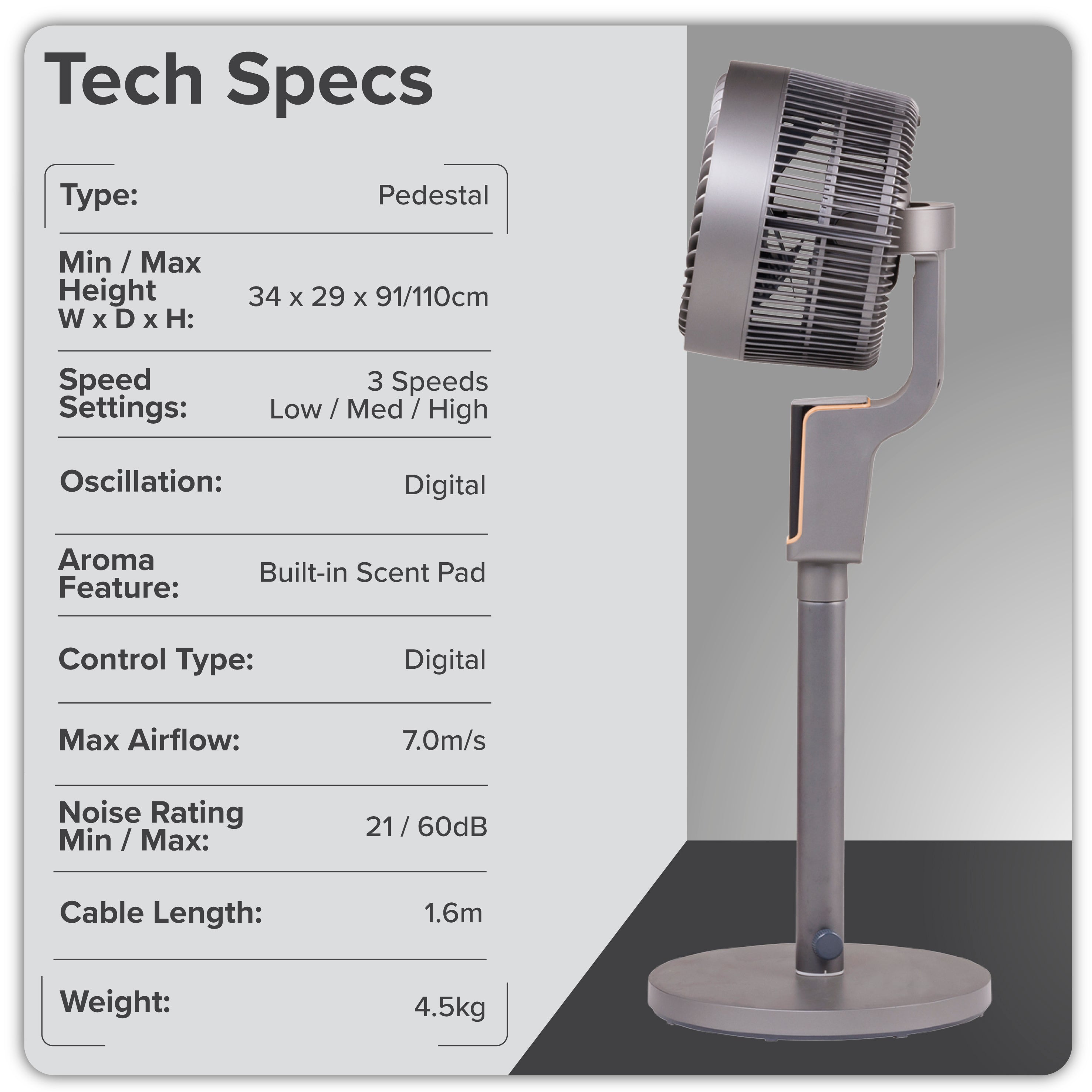 Baridi 12" Pedestal Fan with Remote Control & 12hr Timer - DH141