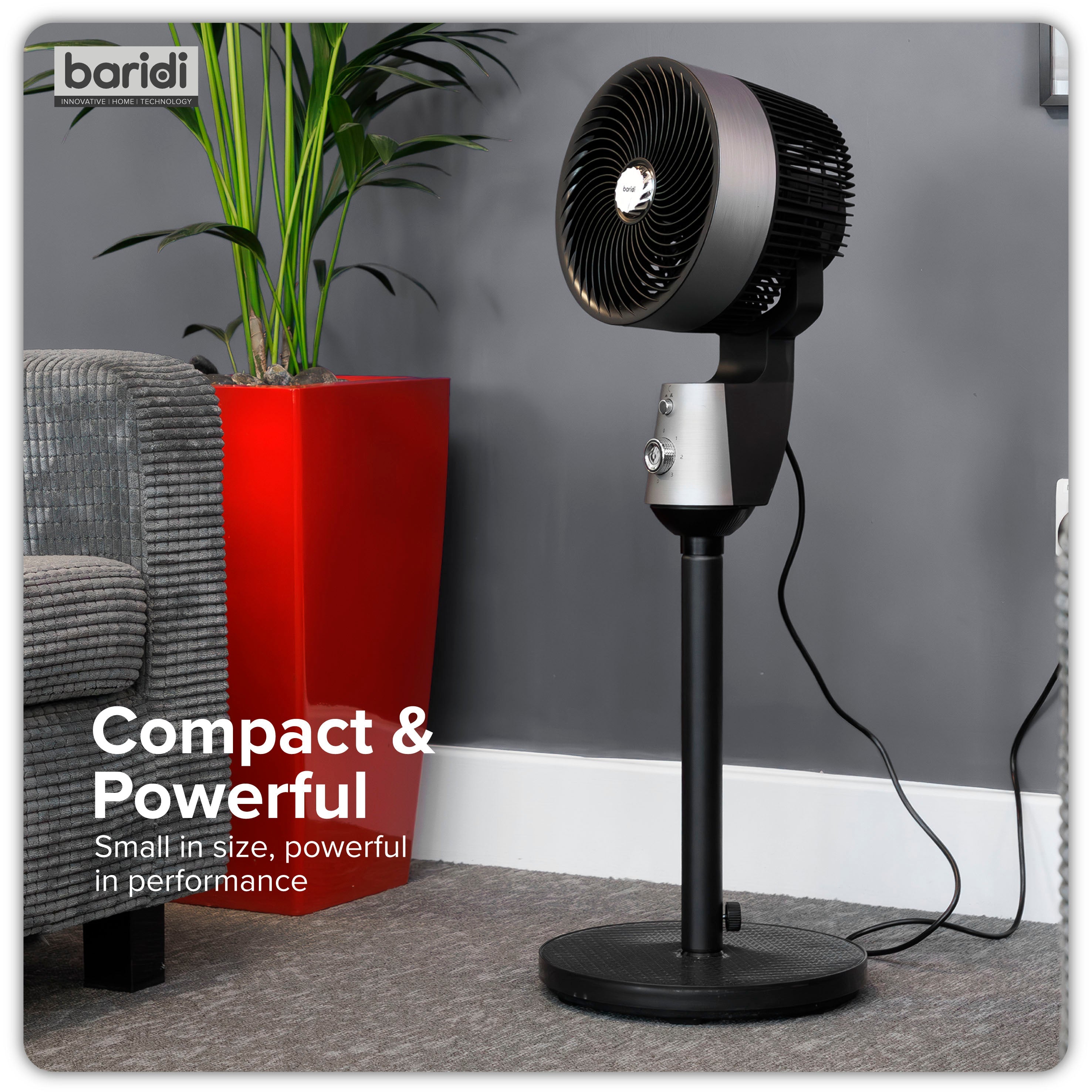 Baridi DH142 Fan Action shot - lifestyle - infographic