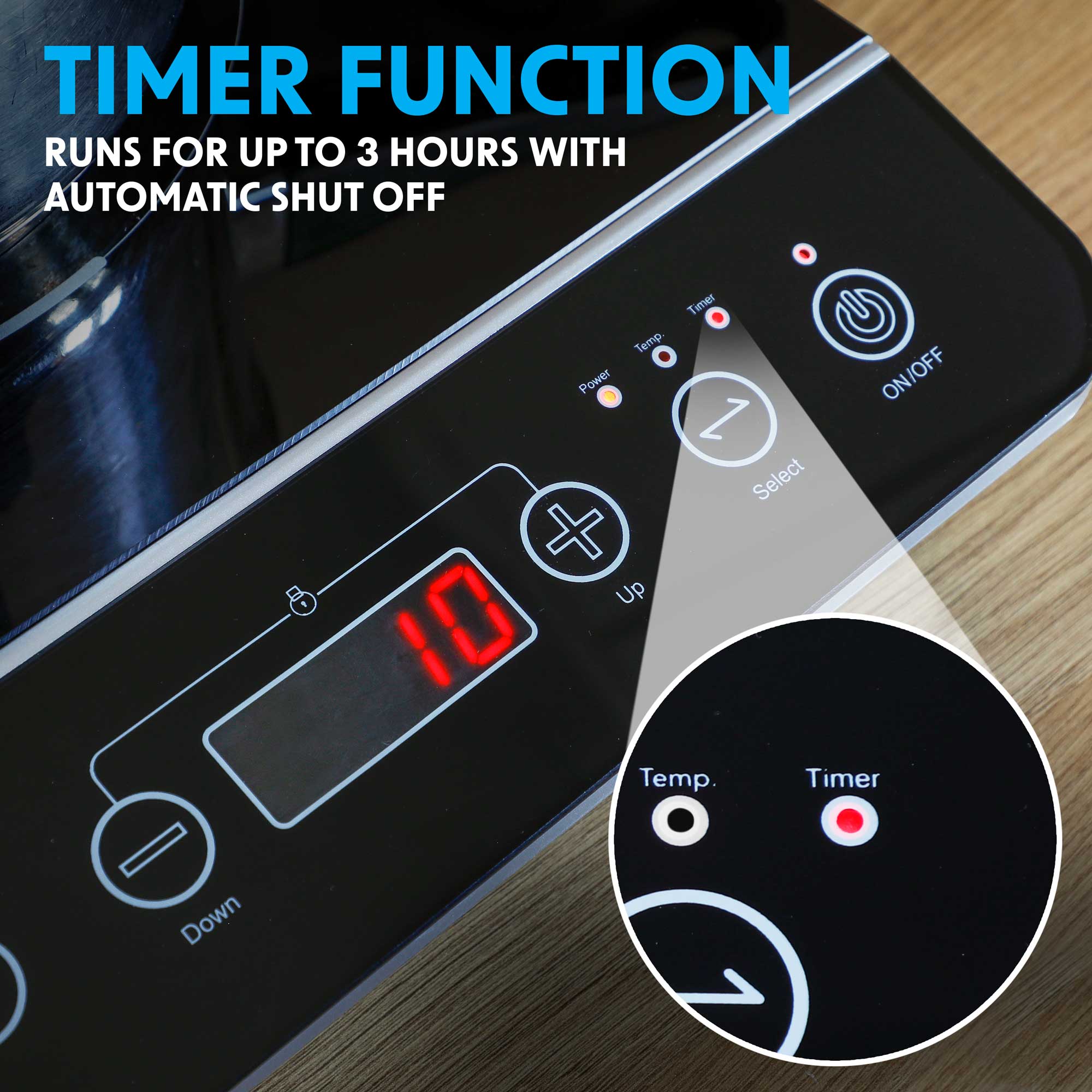 Baridi DH145 Portable Induction Hobs Action shot - timer - function - infographics