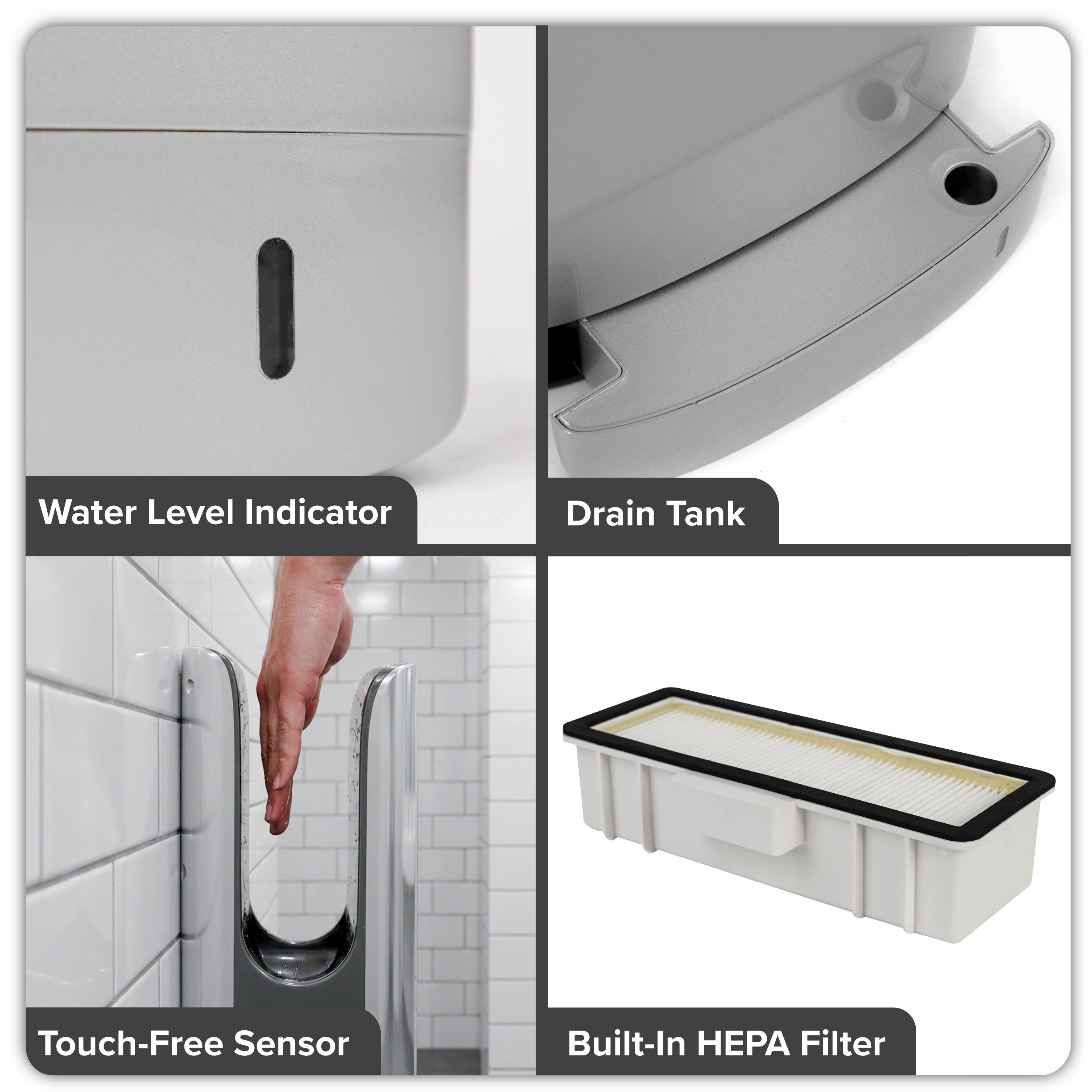 Baridi Hand Dryer with HEPA Filter & Auto-Sensor 1750W/230V, Silver - DH150