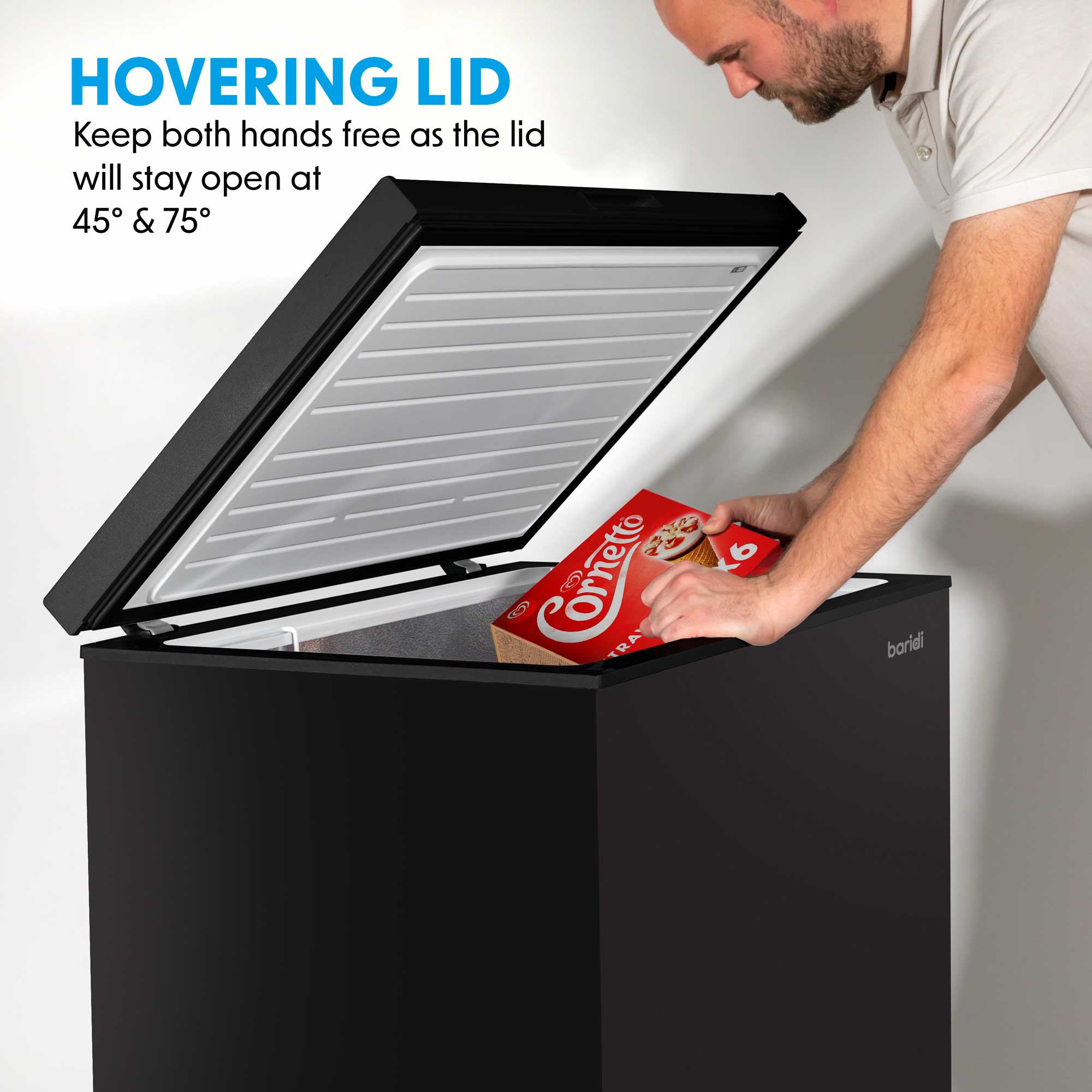 Baridi DH153 Chest Freezer Action shot - hovering - door