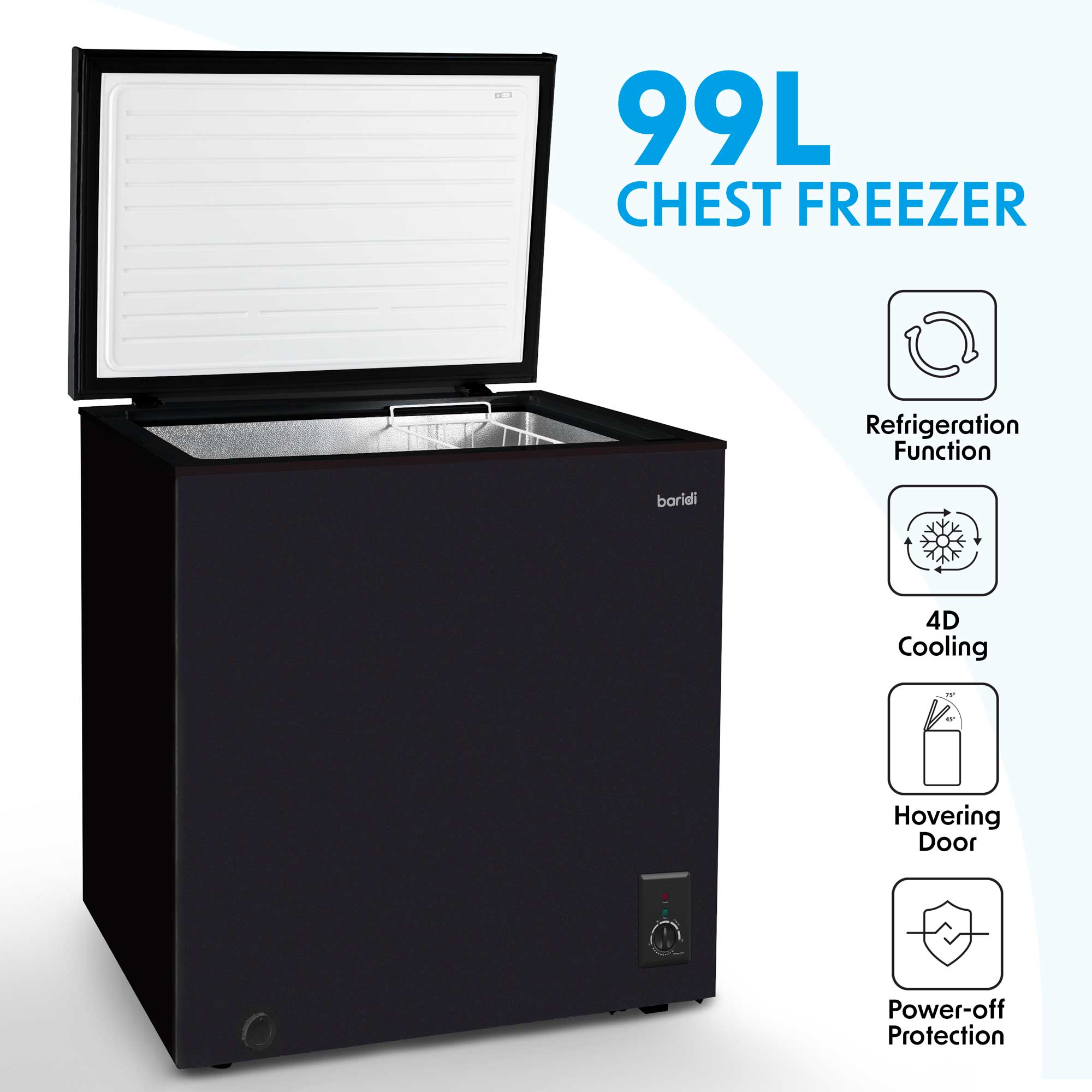 Baridi DH153 Chest Freezer Action shot - information - icons