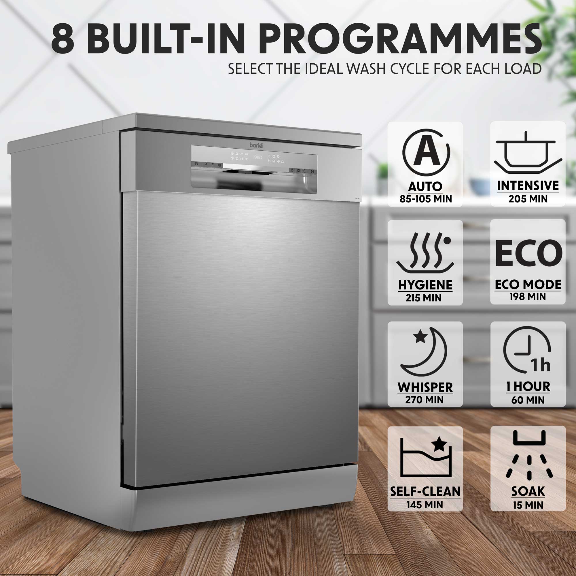 Baridi DH167 Dishwashers Action shot - 8 - programmes