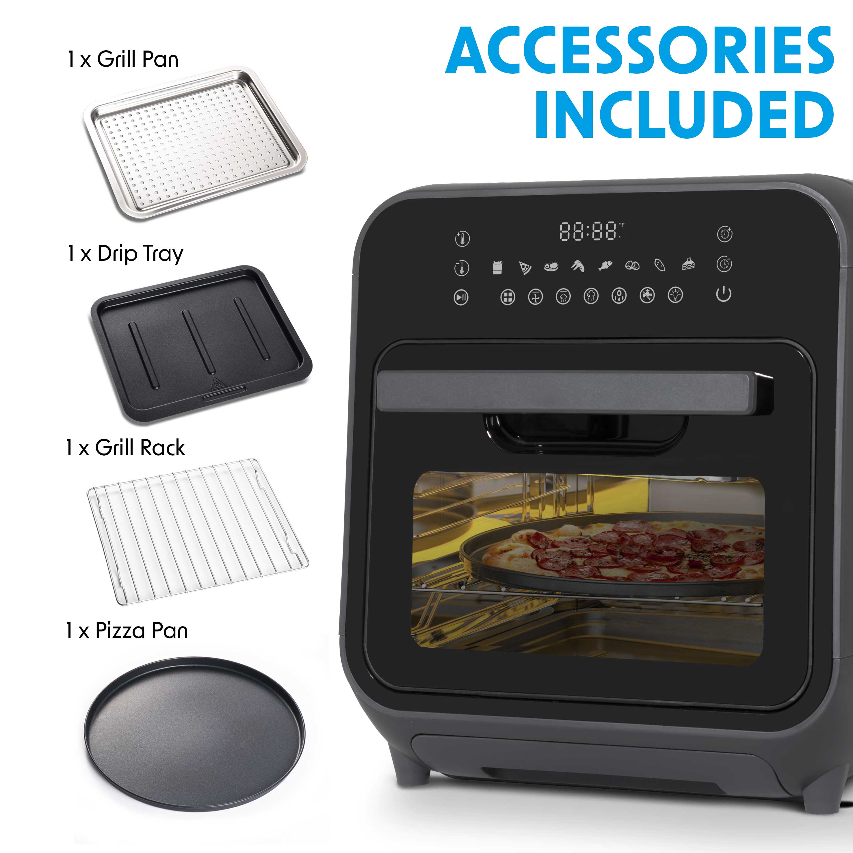 Baridi DH171 Air Fryer Action shot - accessories - included