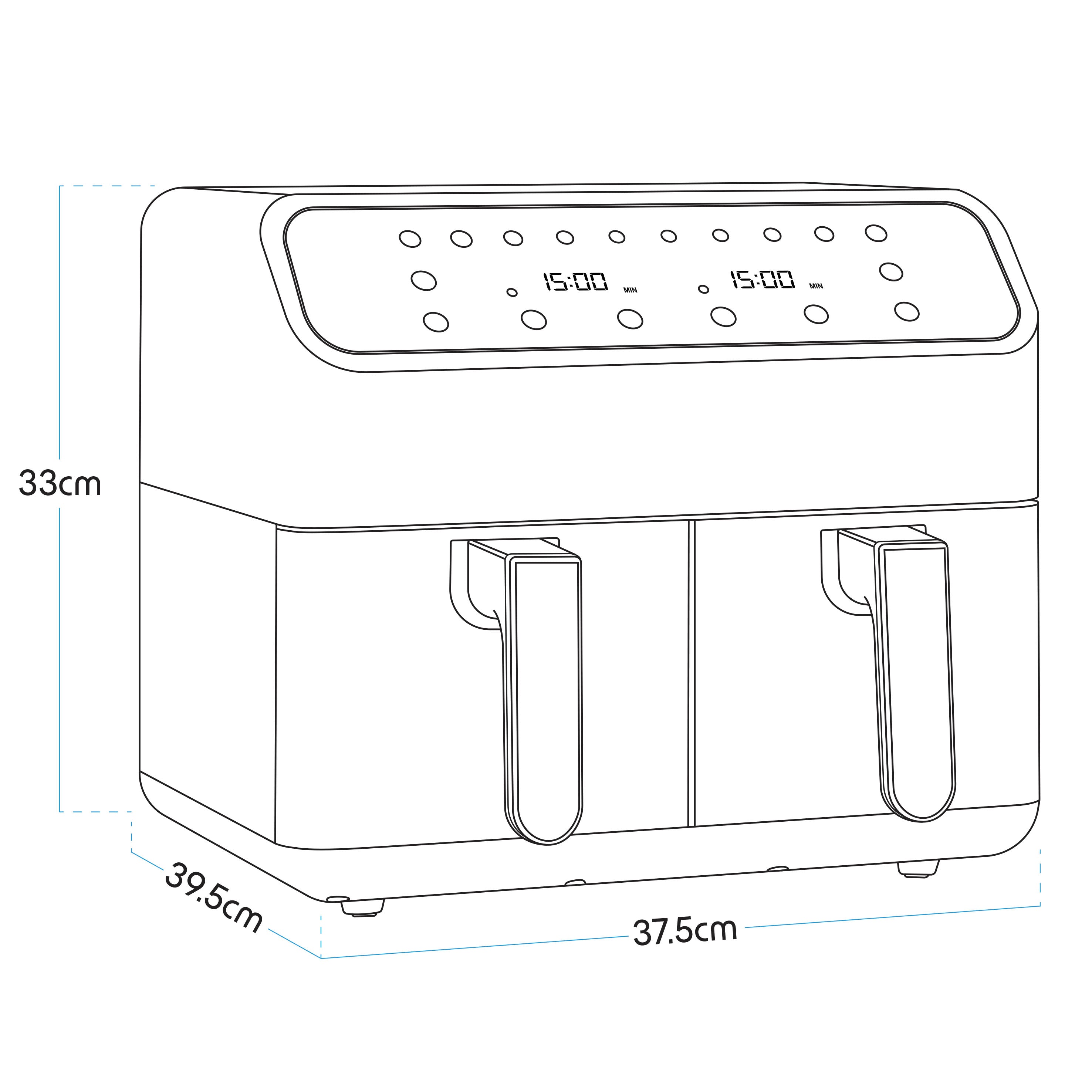 Baridi DH172 Air Fryer Action shot - dimension diagram