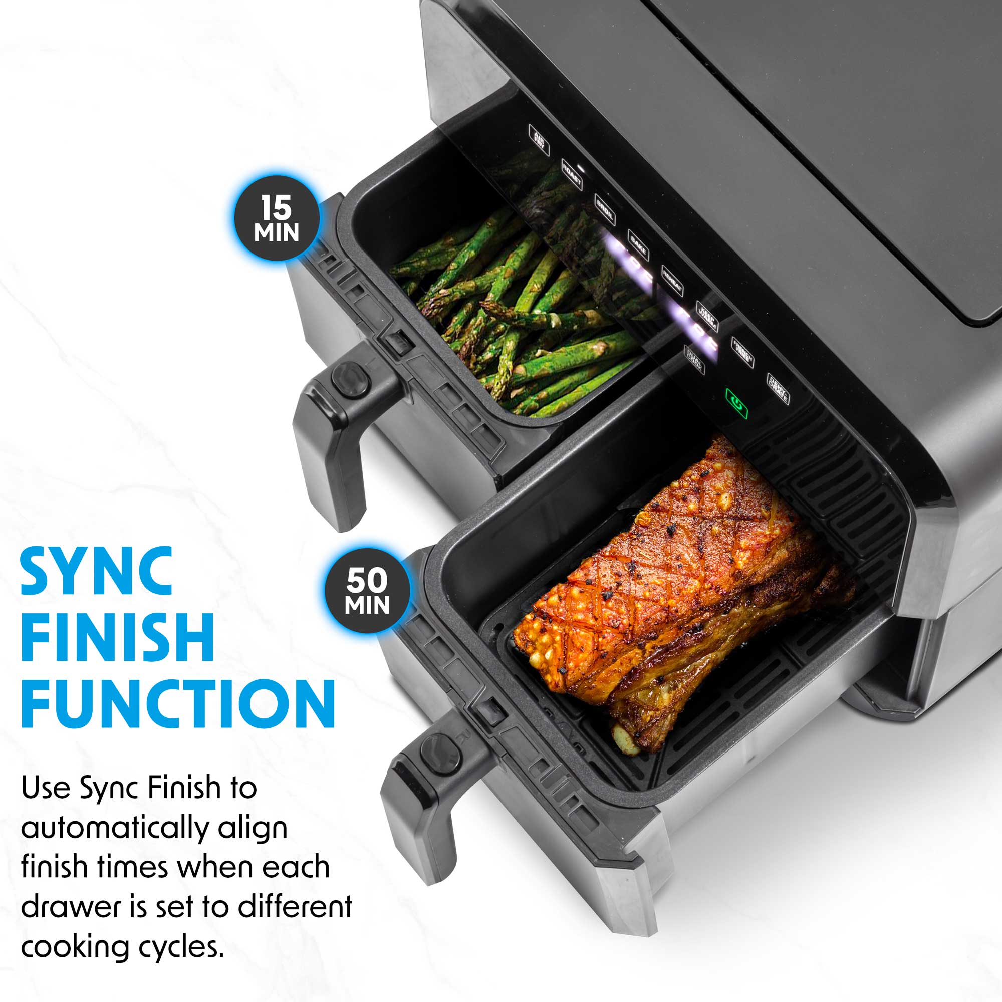 Baridi DH172 Air Fryer Action shot - infographics - 2 - sync - finish